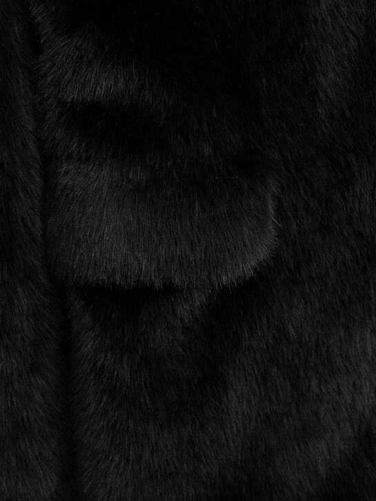 Пальто из эко-меха, черное Flashin | Фото 7