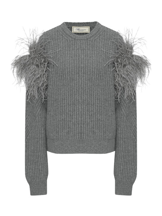 Джемпер с отделкой перьями, серый Blumarine | Фото 1