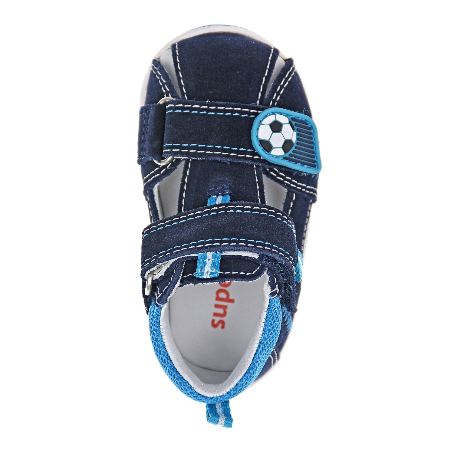 Кожаные сандалии с аппликацией "Футбольный мяч" SUPERFIT детские, размер 18, цвет синий - фото 4