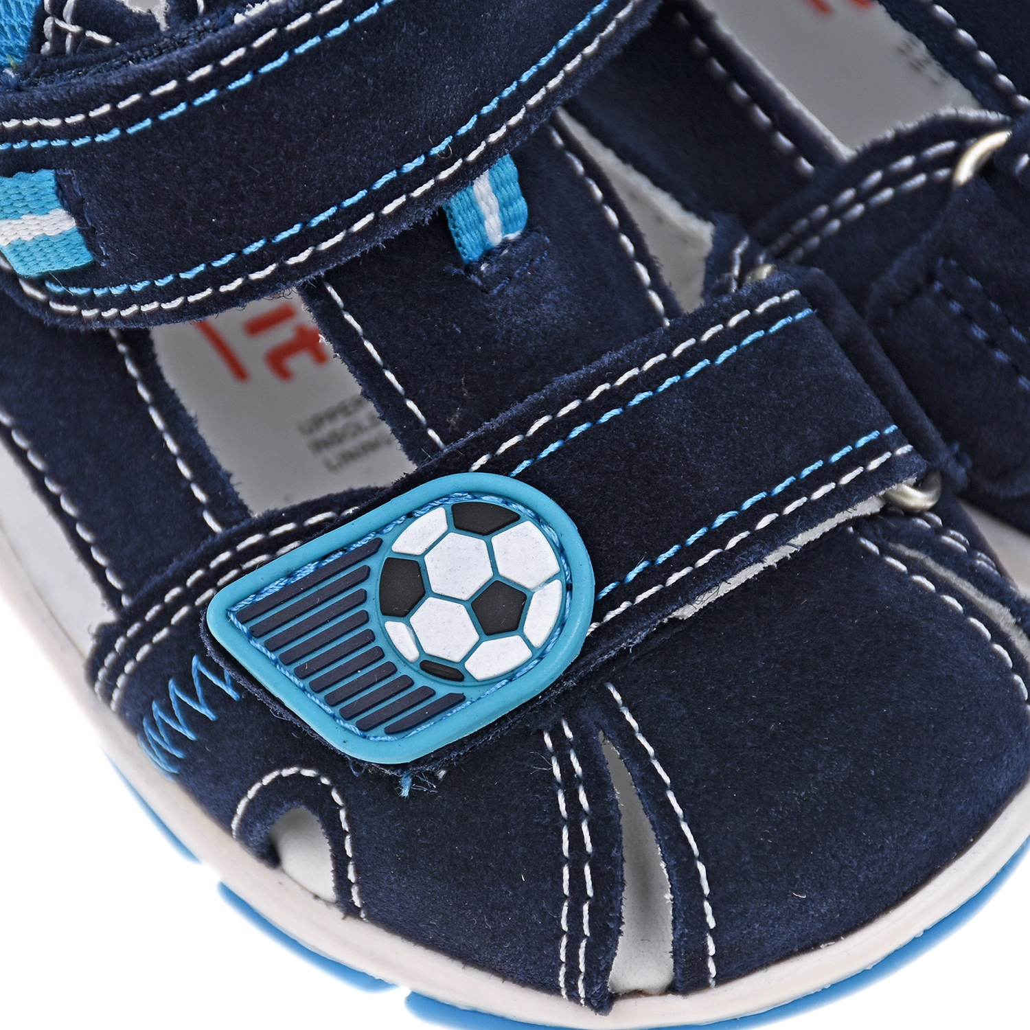 Кожаные сандалии с аппликацией "Футбольный мяч" SUPERFIT детские, размер 18, цвет синий - фото 6
