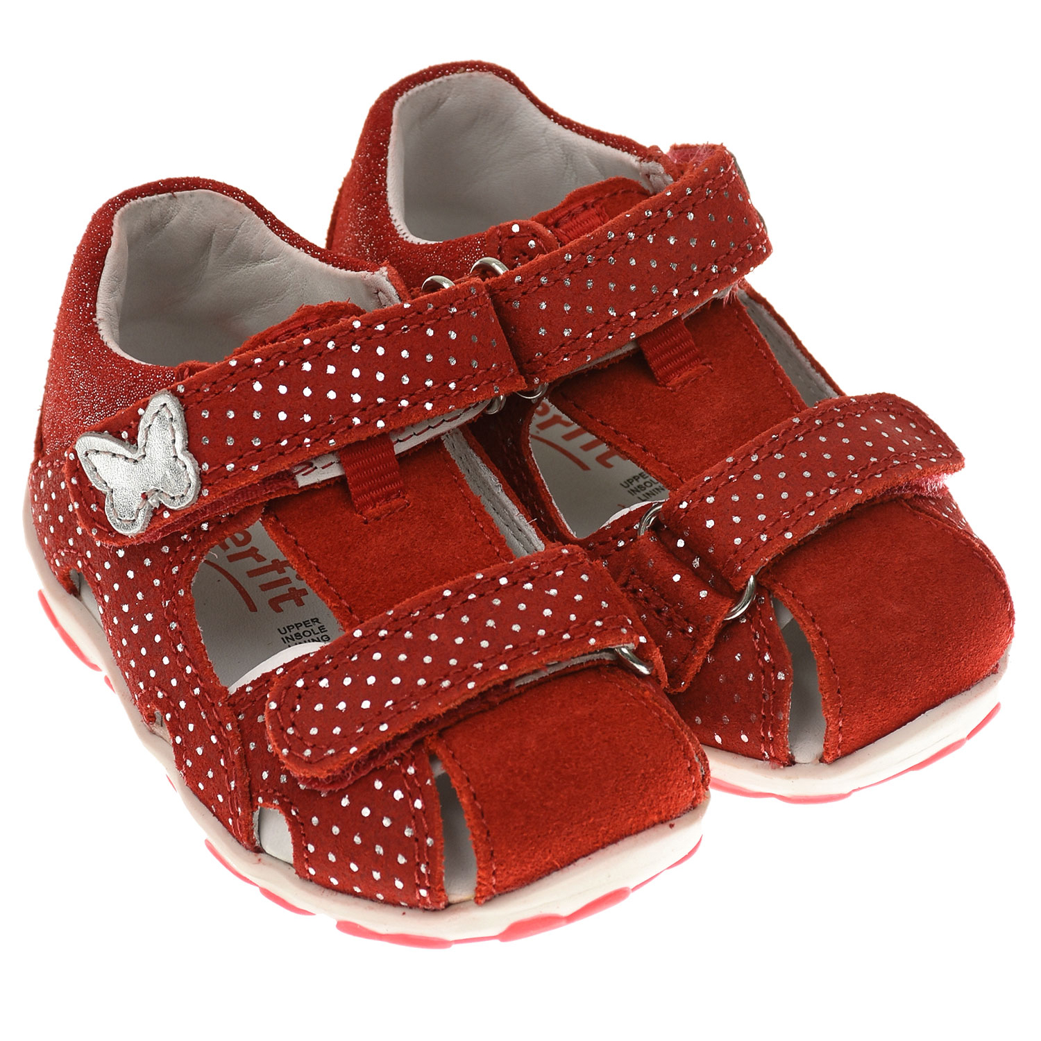 Красные босоножки с серебристой бабочкой SUPERFIT детские, размер 19, цвет красный - фото 1