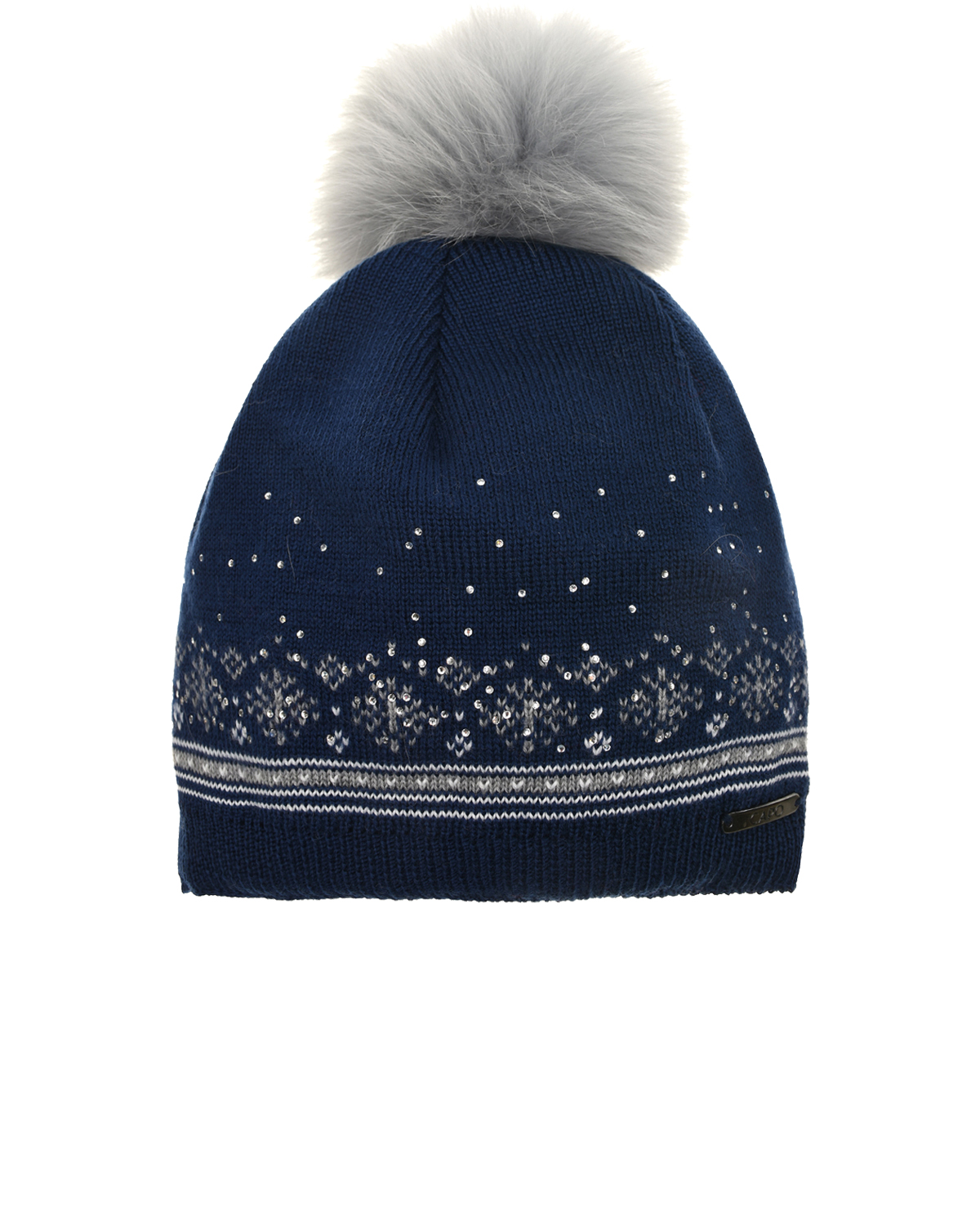 

Темно-синяя шапка с помпоном и стразами Swarovski CAPO детское, Синий, Темно-синяя шапка с помпоном и стразами Swarovski CAPO детское