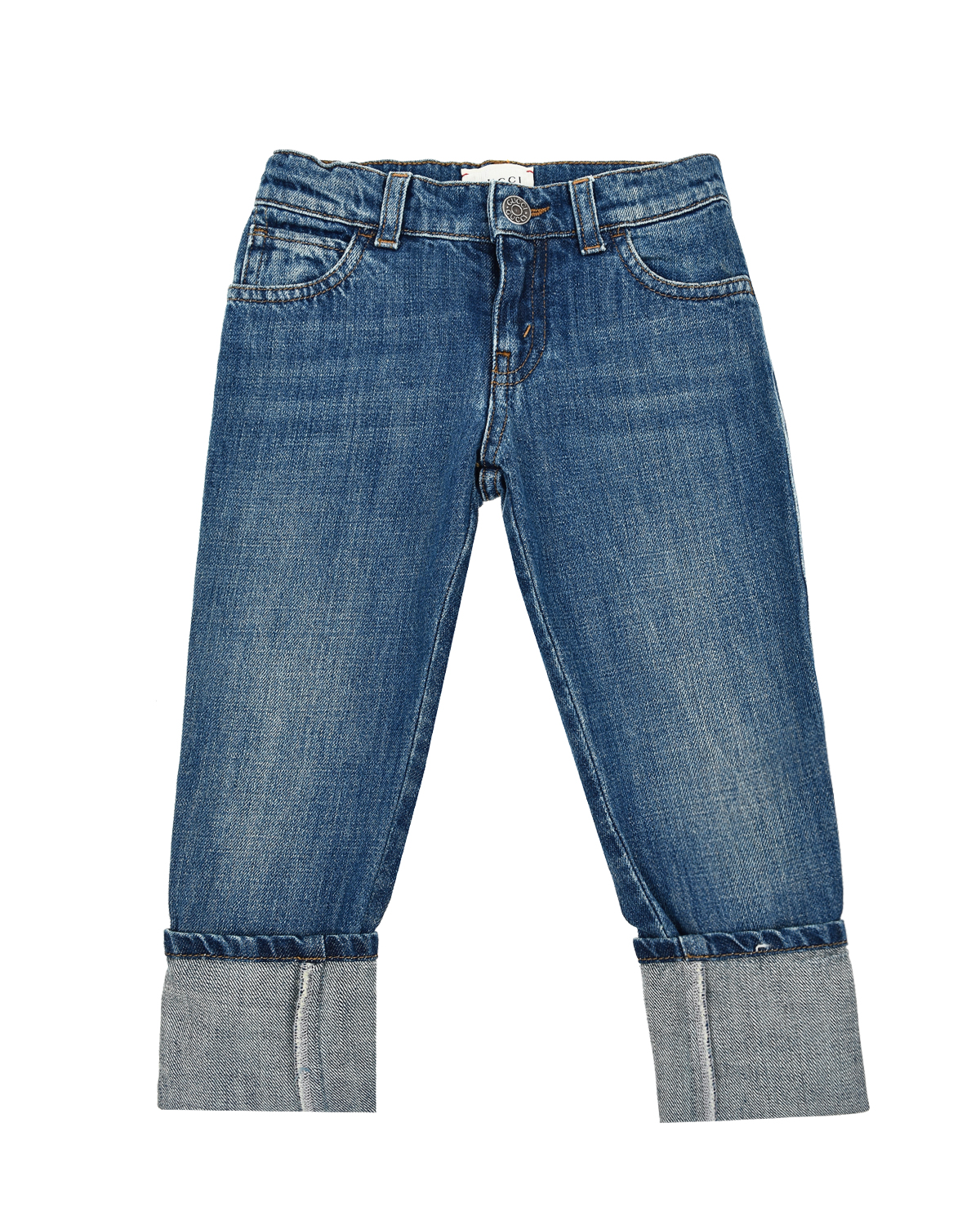 Голубые джинсы с отворотами GUCCI