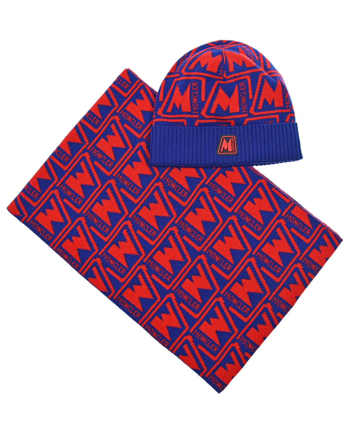 Комплект: шапка и шарф с логотипом Moncler детский, размер L, цвет синий
