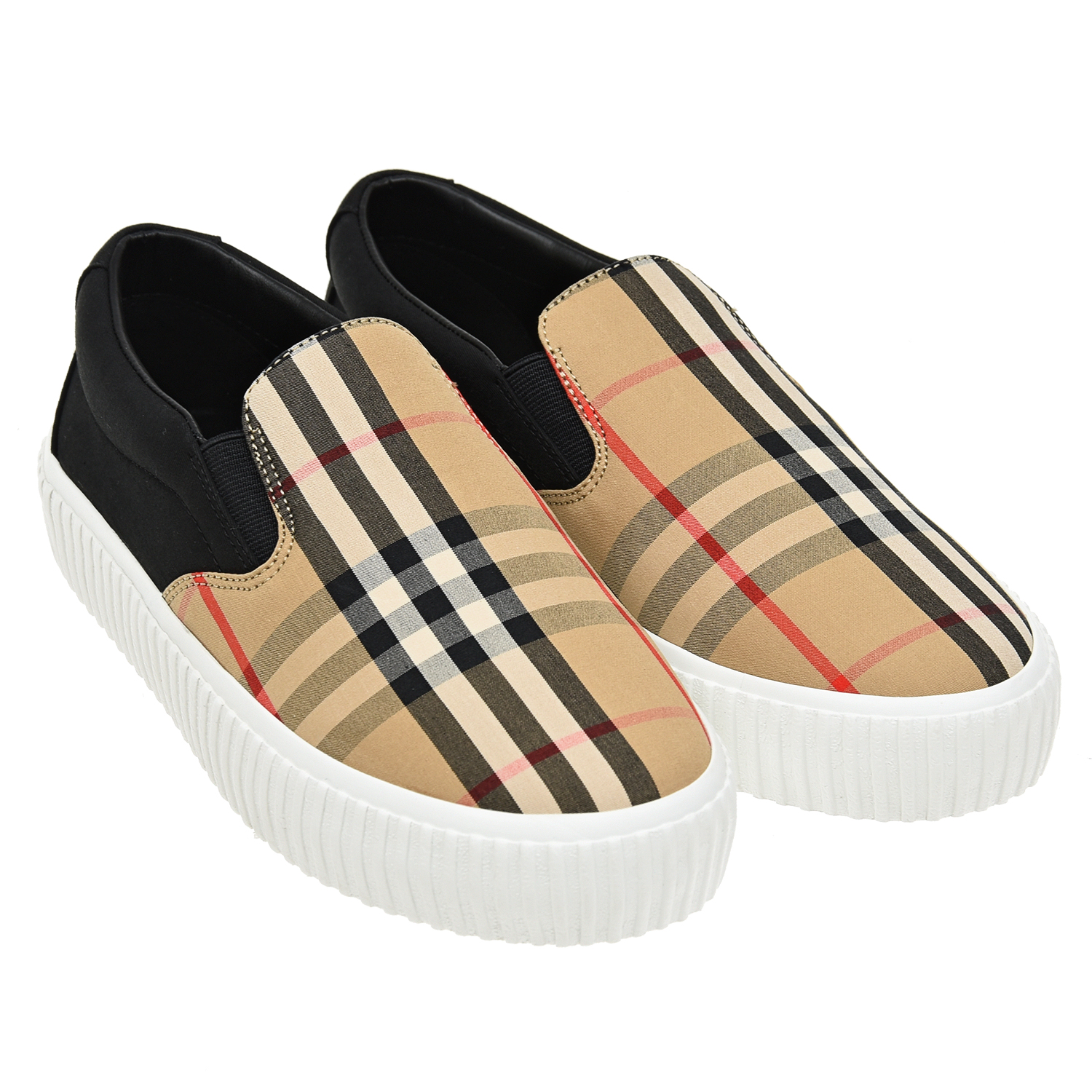 

Бежевые слипоны в клетку Vintage Check Burberry детские, Бежевый, Бежевые слипоны в клетку Vintage Check Burberry детские