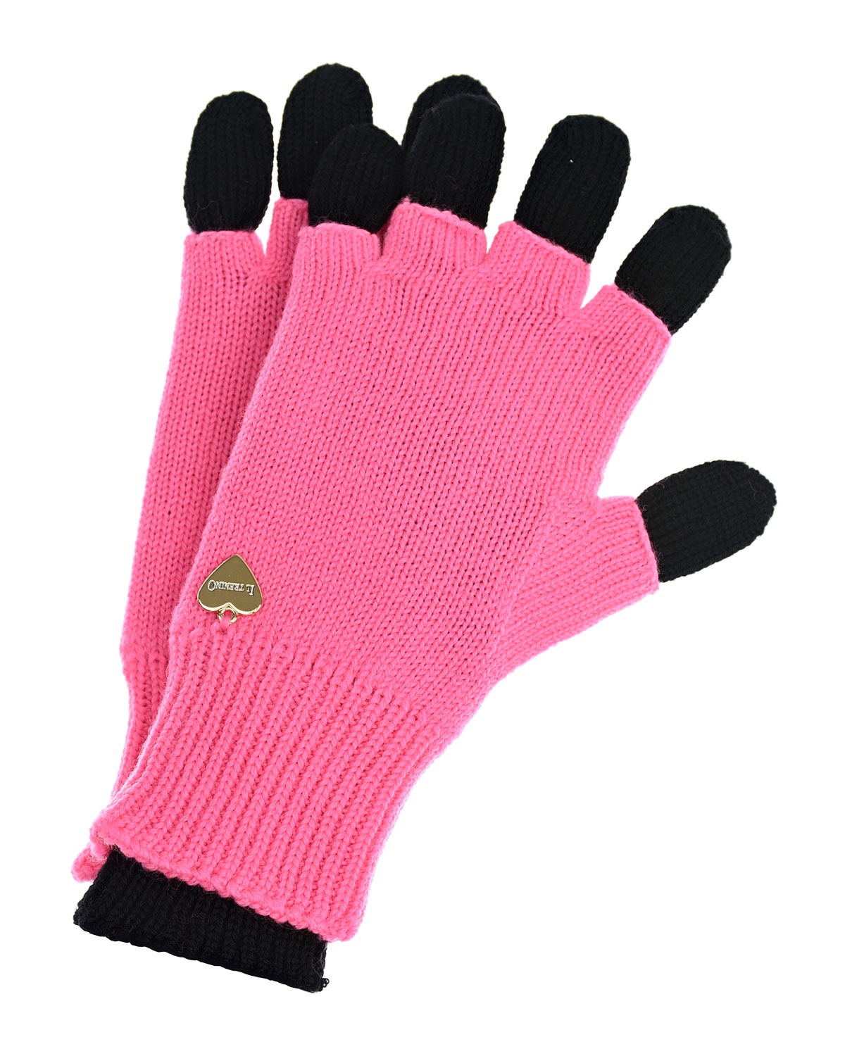 Черно-розовые перчатки из шерсти Il Trenino детское, размер 5, цвет черный