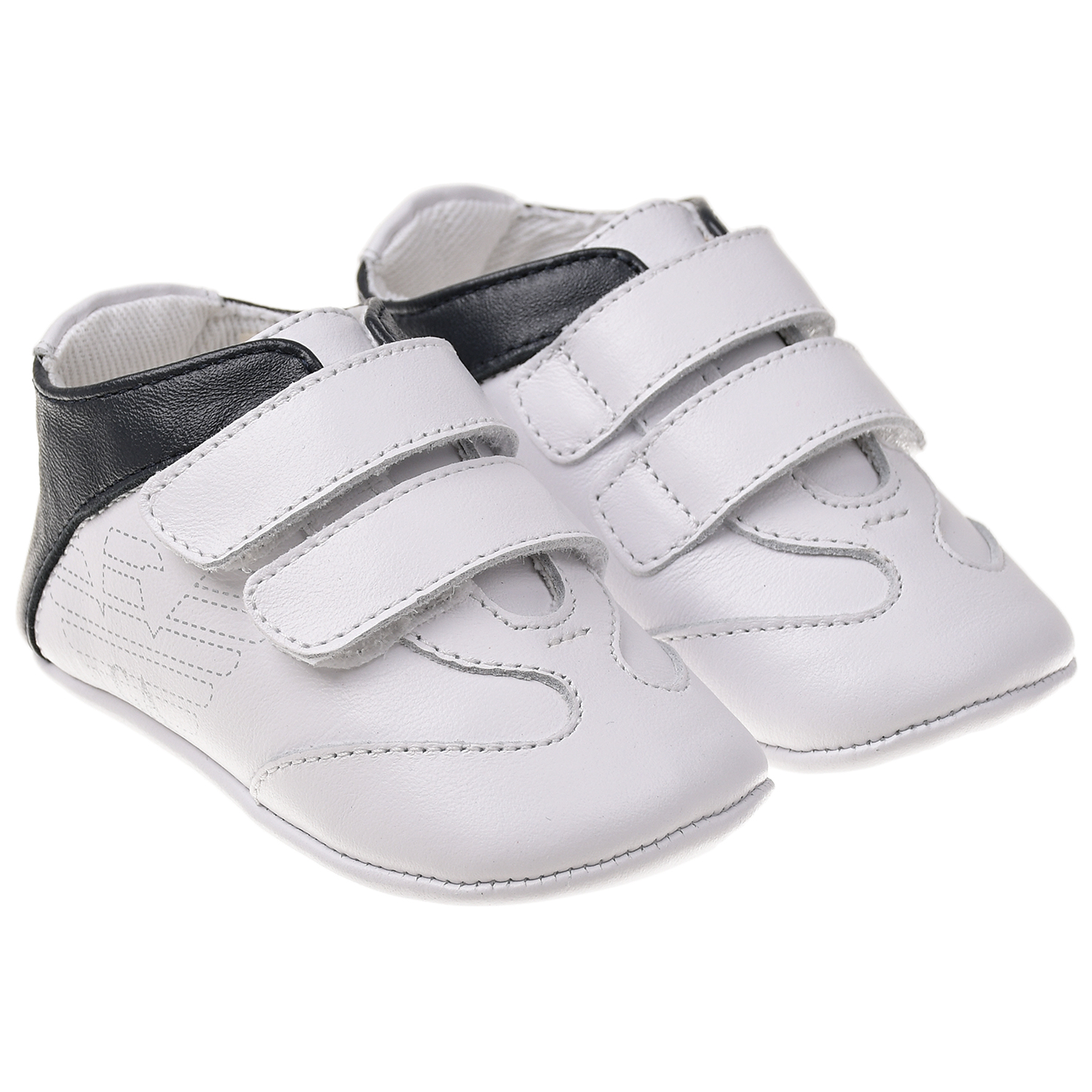 

Белые пинетки с синим задником Emporio Armani детские, Белый, Белые пинетки с синим задником Emporio Armani детские