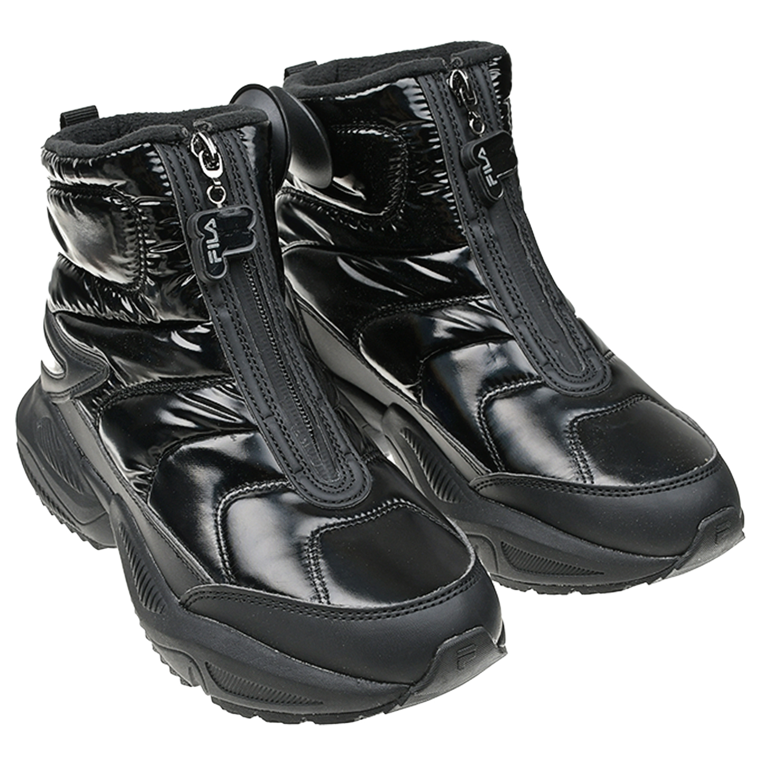 Черные стеганые кроссовки на молнии FILA детские