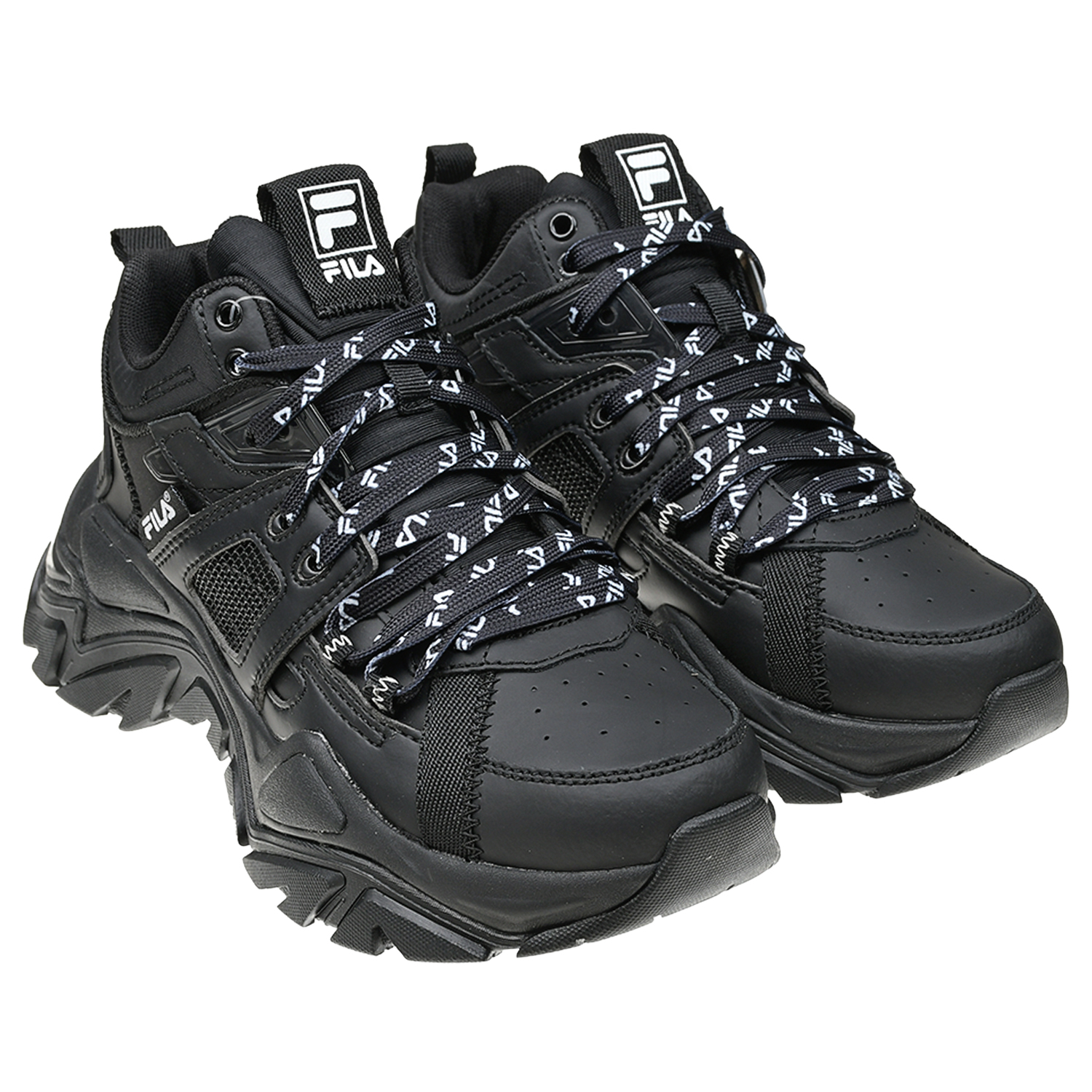 Черные кроссовки с брендированной шнуровкой FILA детские