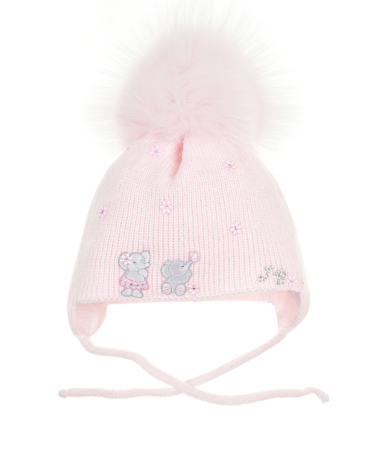 Розовая шапка с аппликициями "Слоники" Joli Bebe детская