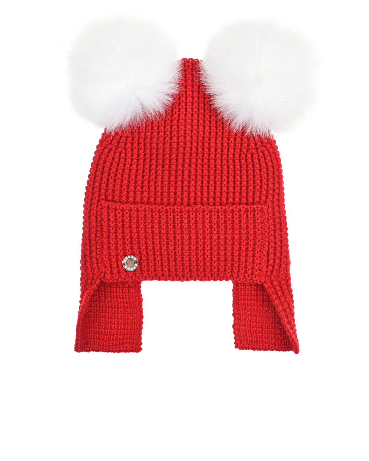 Красная шапка с двумя белыми меховыми помпонами Joli Bebe детская