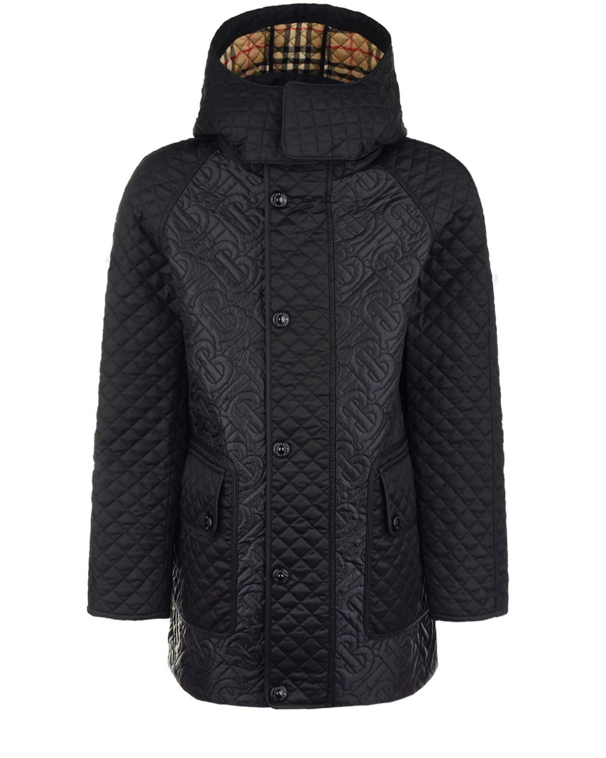 Черная стеганая куртка с монограммой Burberry детская, размер 140, цвет черный - фото 1