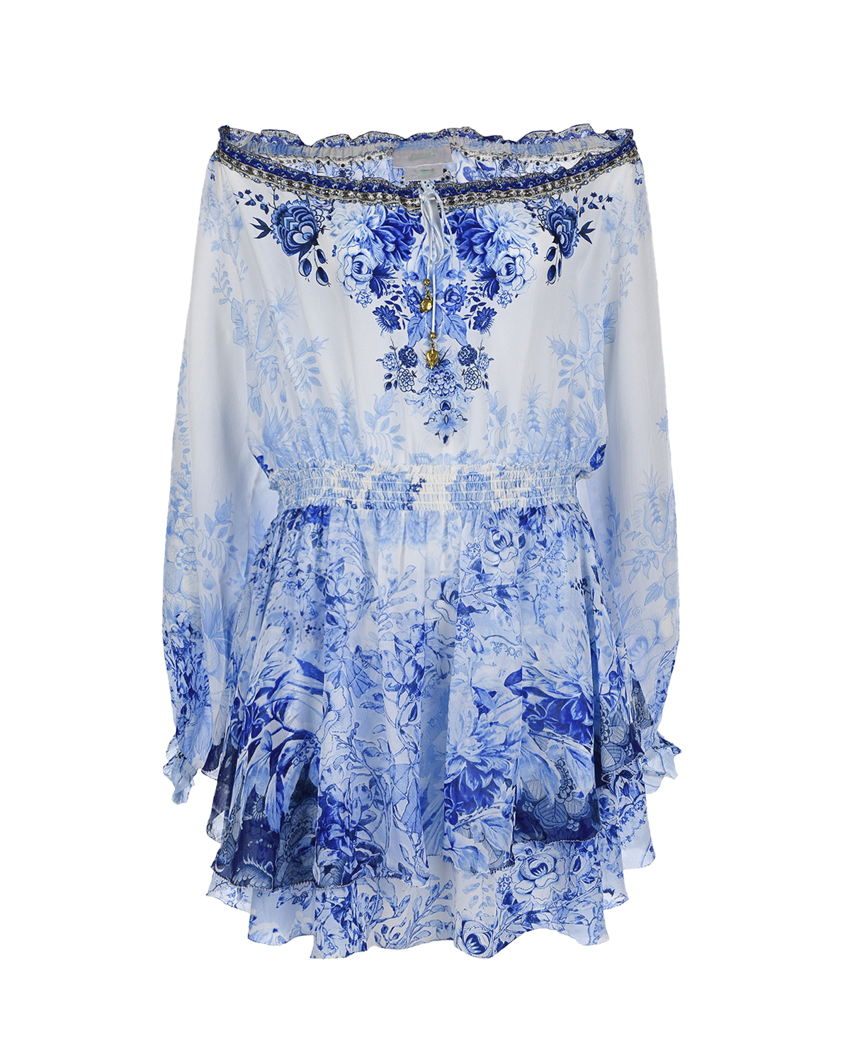 

Короткое шелковое платье с открытыми плечами Camilla, Белый, Короткое шелковое платье с открытыми плечами Camilla