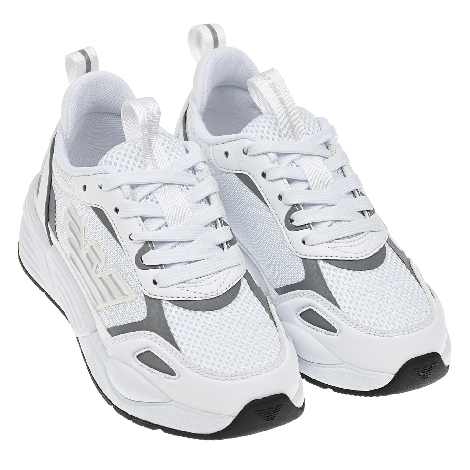 Белые кроссовки с серыми вставками Emporio Armani детские, размер 33, цвет белый - фото 1