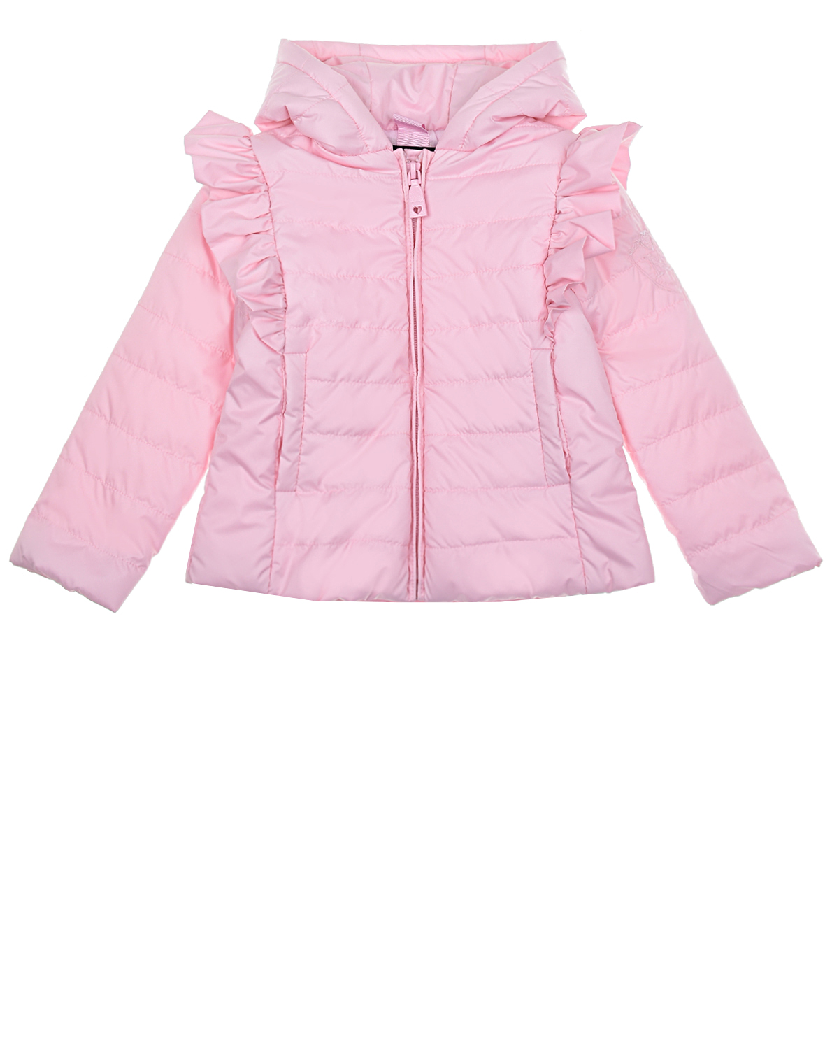 Розовая стеганая куртка с воланами Monnalisa детская, размер 80, цвет розовый - фото 1