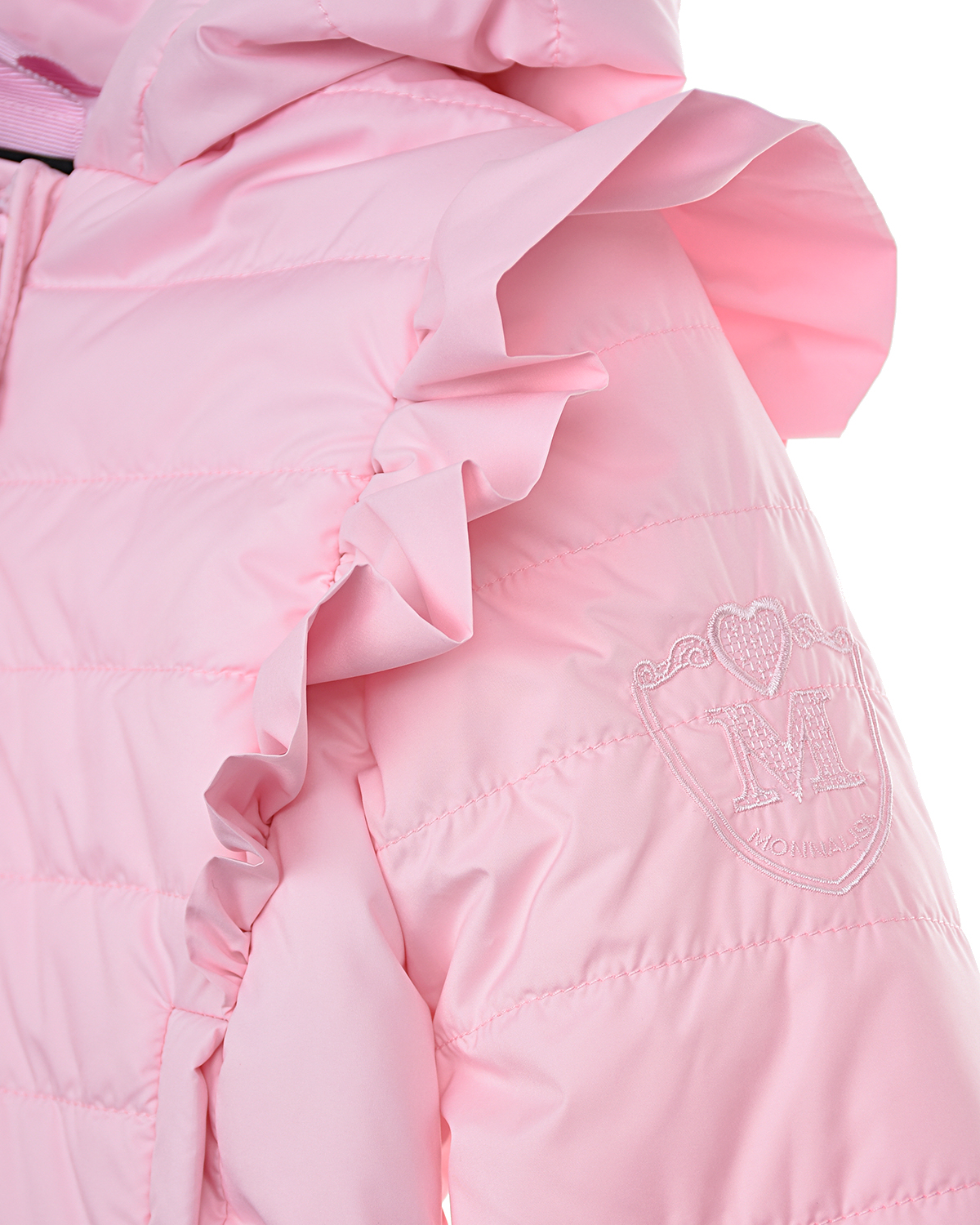 Розовая стеганая куртка с воланами Monnalisa детская, размер 80, цвет розовый - фото 4