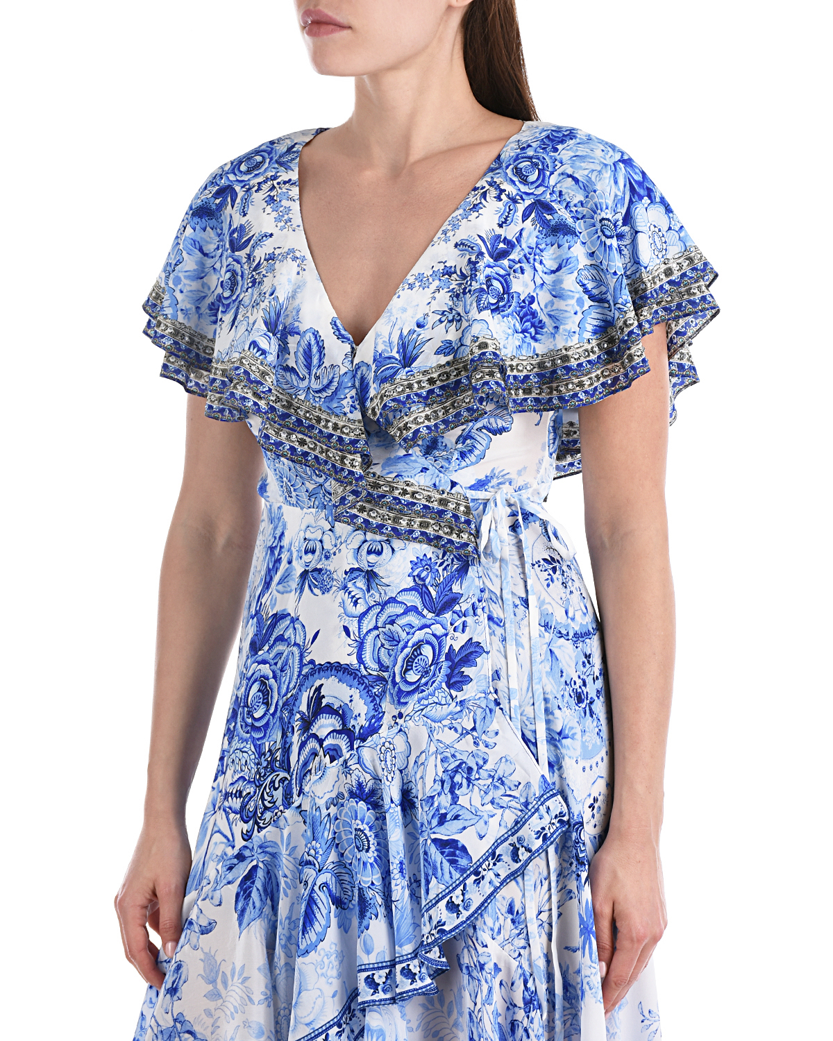 Бело-голубое платье с воланом Camilla, размер 38, цвет белый - фото 6