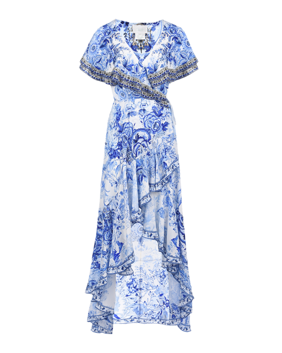 Бело-голубое платье с воланом Camilla, размер 38, цвет белый - фото 1
