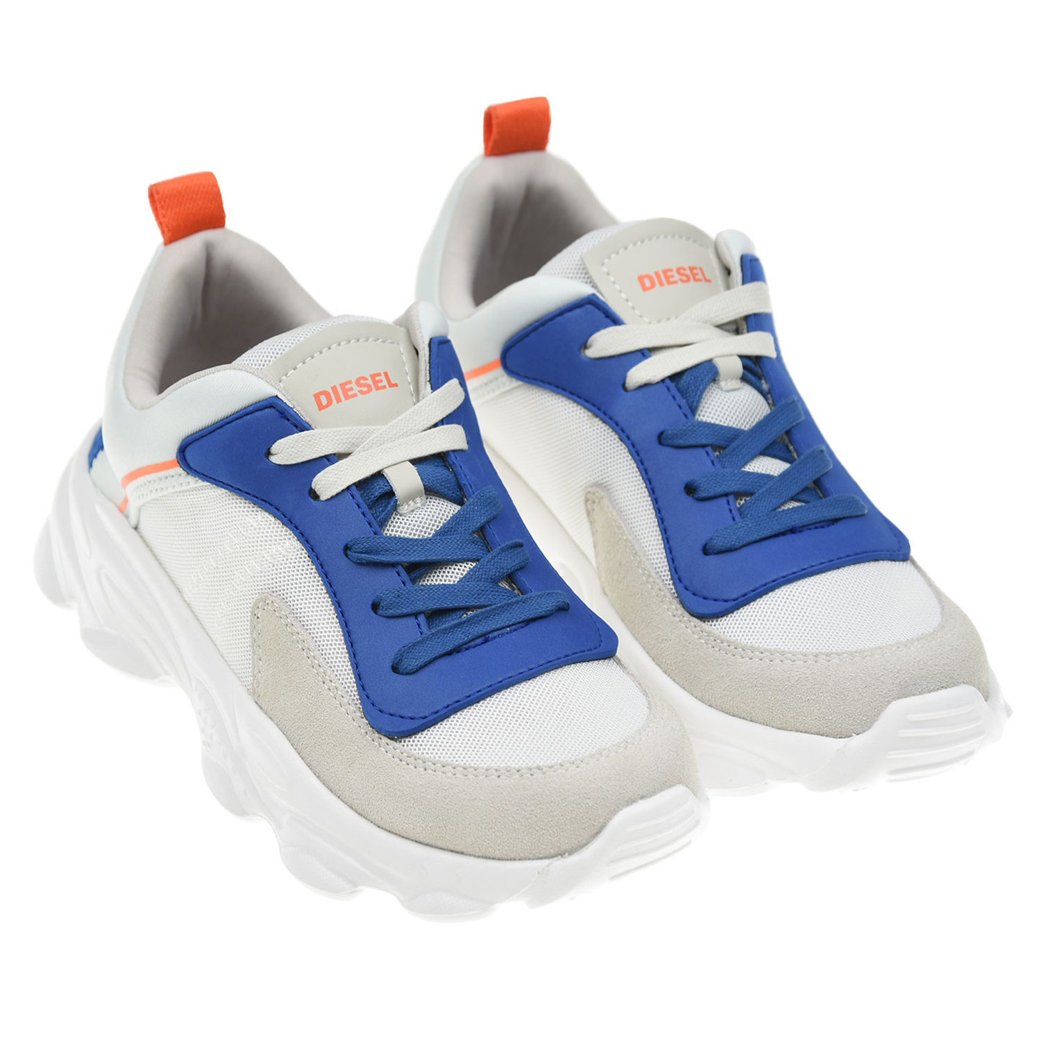 Белые кроссовки с контрастной шнуровкой Diesel детские, размер 32, цвет белый - фото 1
