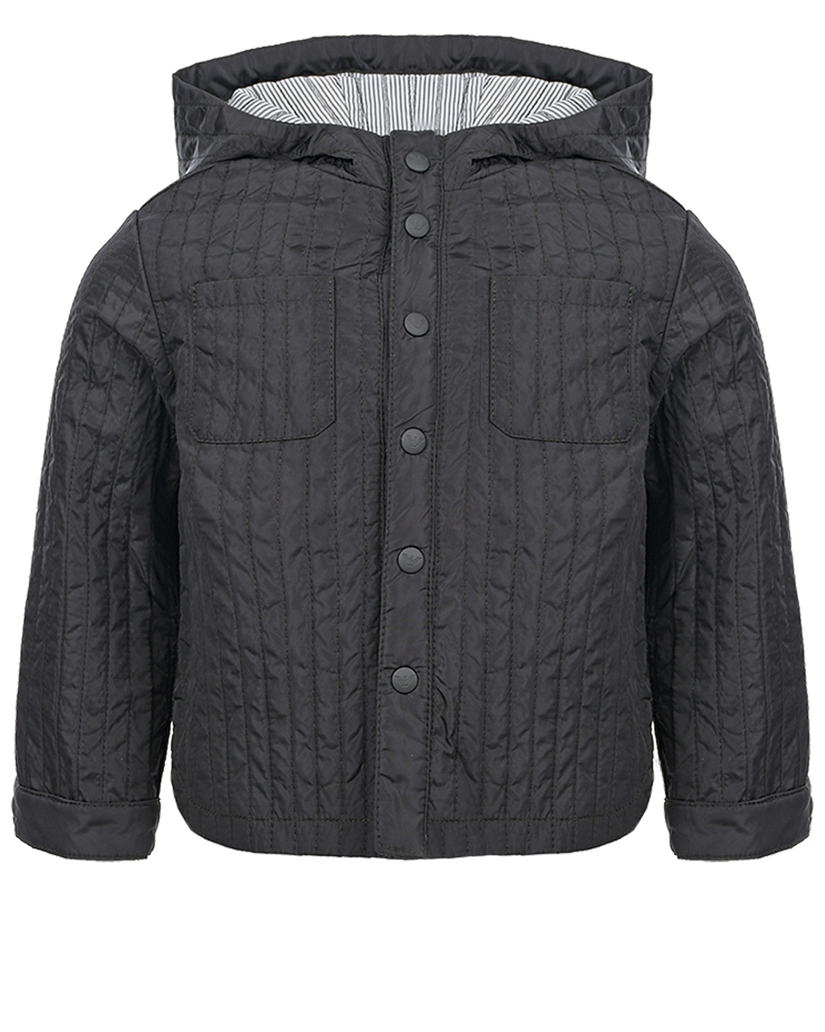 Темно-серая стеганая куртка с капюшоном Emporio Armani, размер 98, цвет серый - фото 1