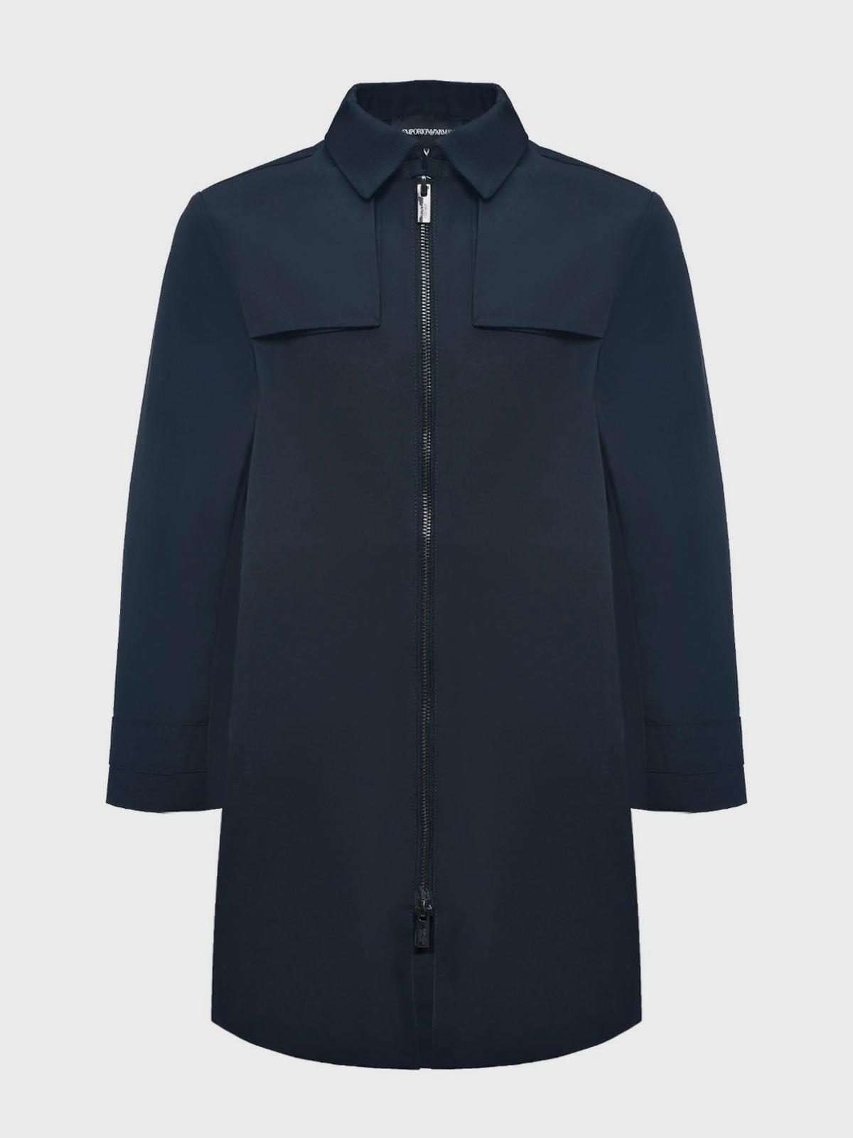 Тренч на молнии прямого кроя, синий Emporio Armani