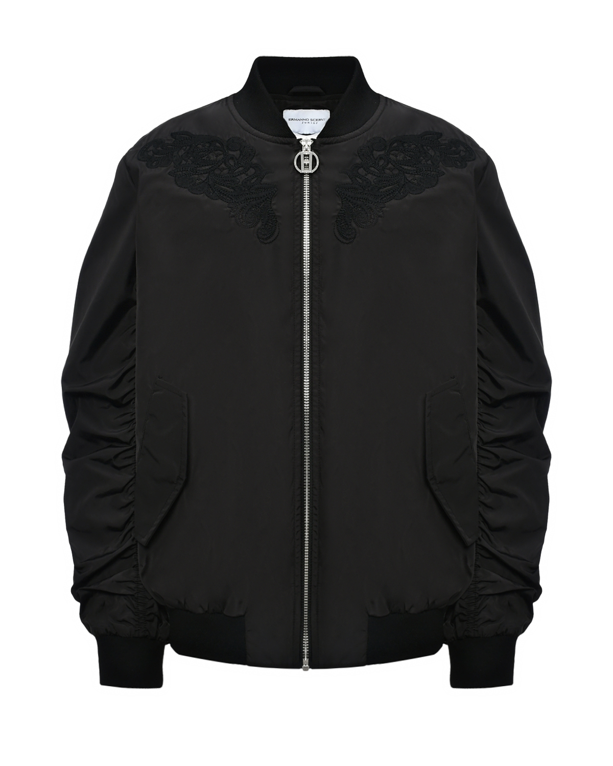 Куртка-бомбер с вышивкой в тон Ermanno Scervino, размер 152, цвет черный - фото 1