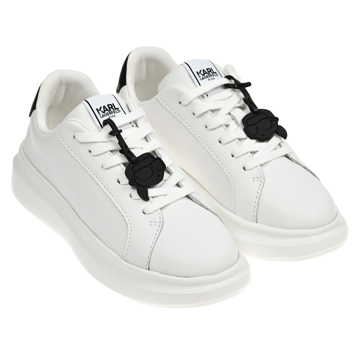 Кеды на шнуровке с черным логотипом, белые Karl Lagerfeld kids, размер 33, цвет нет цвета