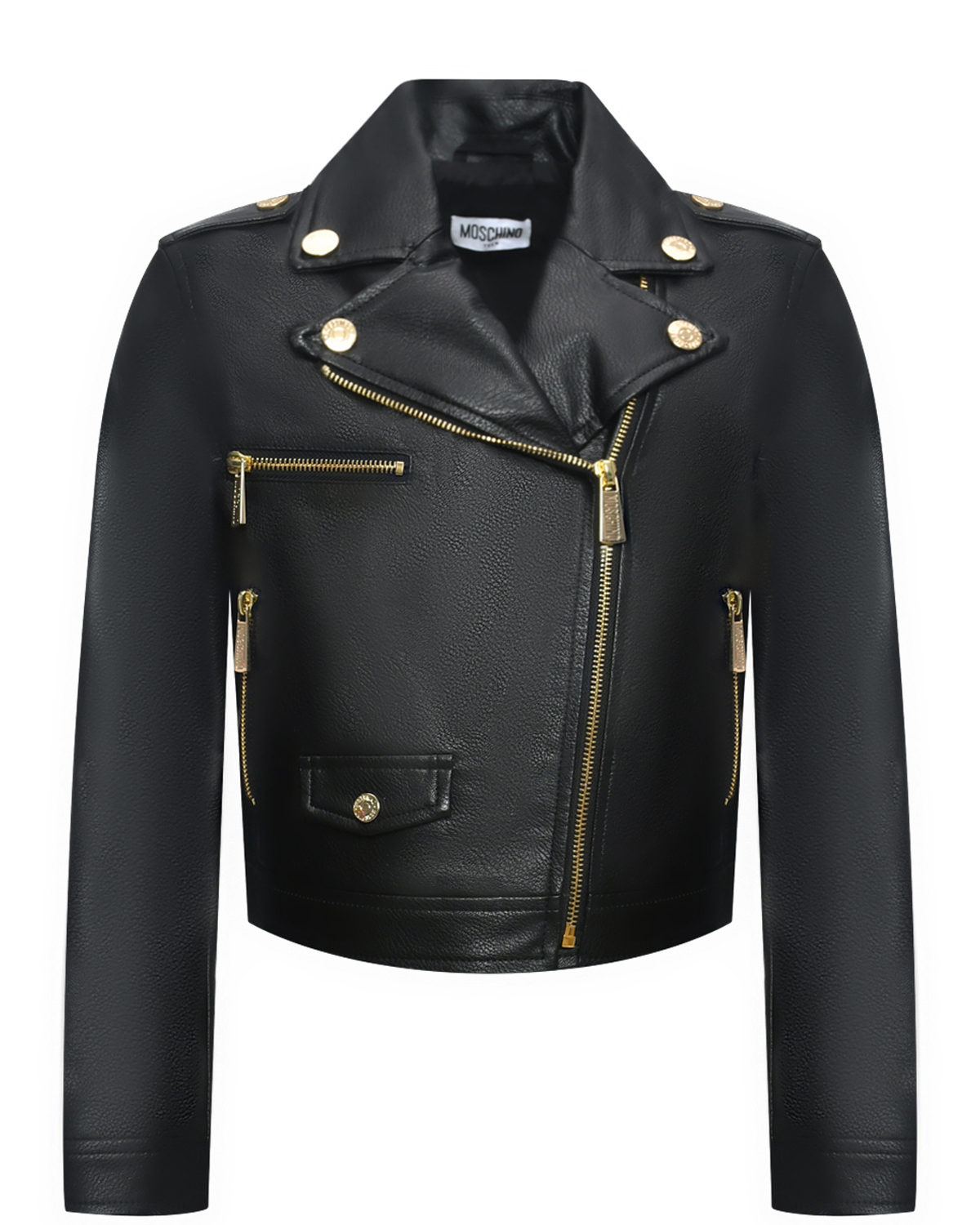 Куртка из эко-кожи с вышивкой "In love we trust" Moschino, размер 164, цвет черный - фото 1