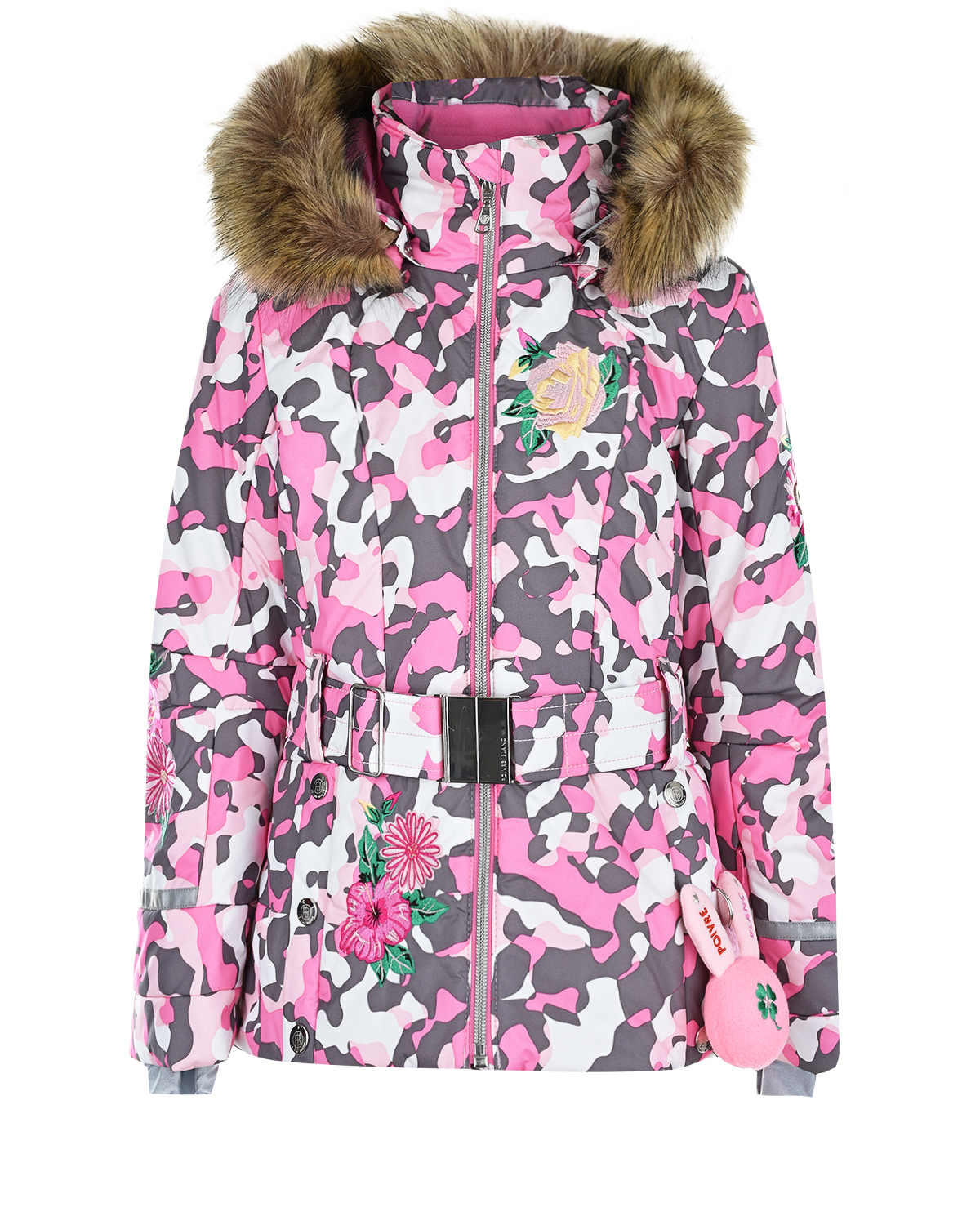 Розовая камуфляжная куртка с отделкой из эко-меха Poivre Blanc детская - фото 1