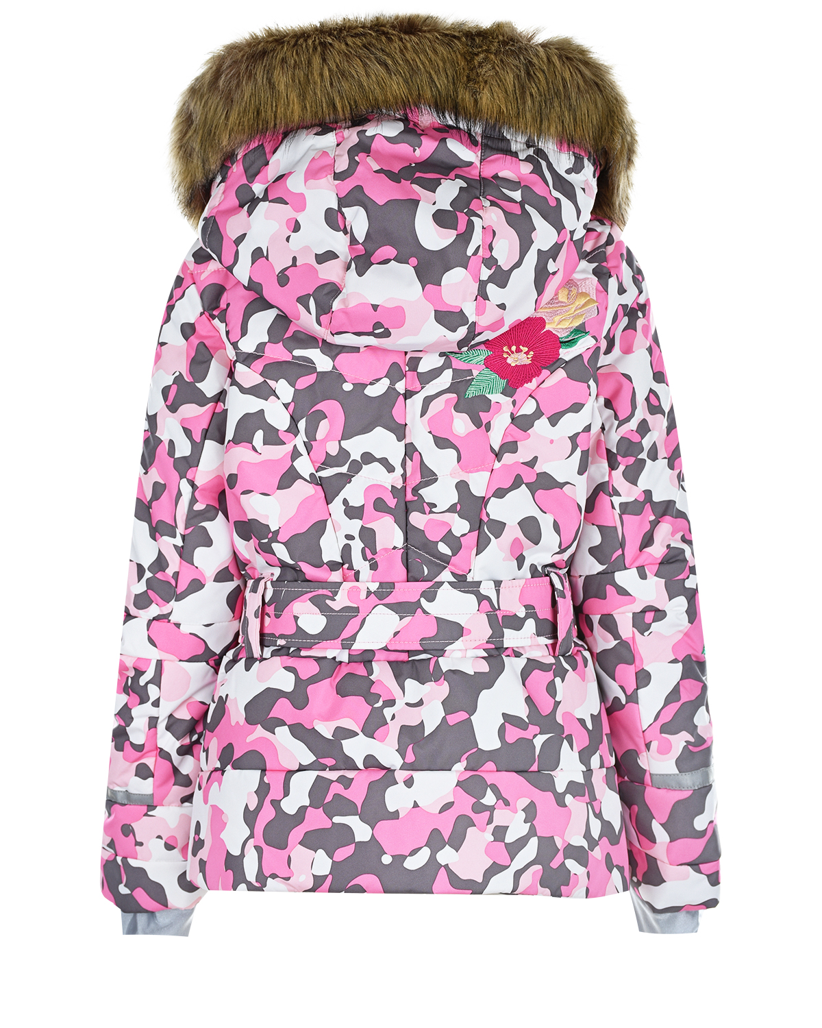 Розовая камуфляжная куртка с отделкой из эко-меха Poivre Blanc детская - фото 2