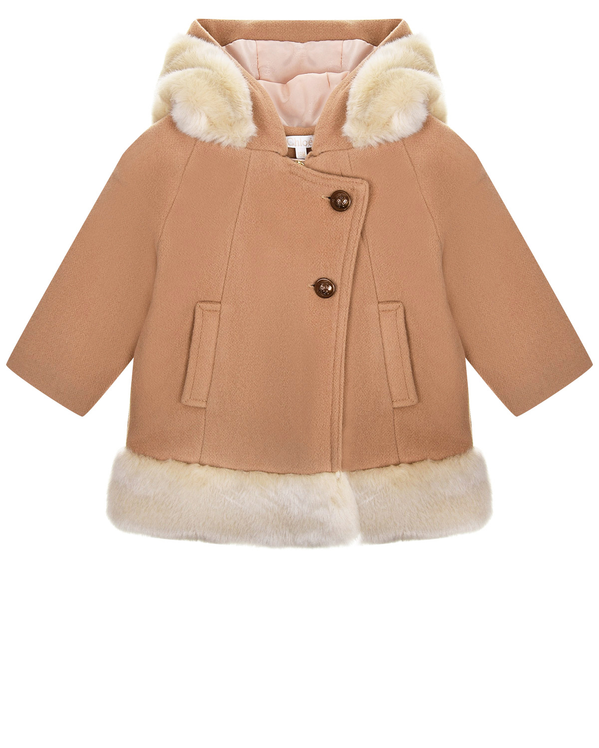 Бежевое пальто с капюшоном Chloe детское, размер 86, цвет бежевый