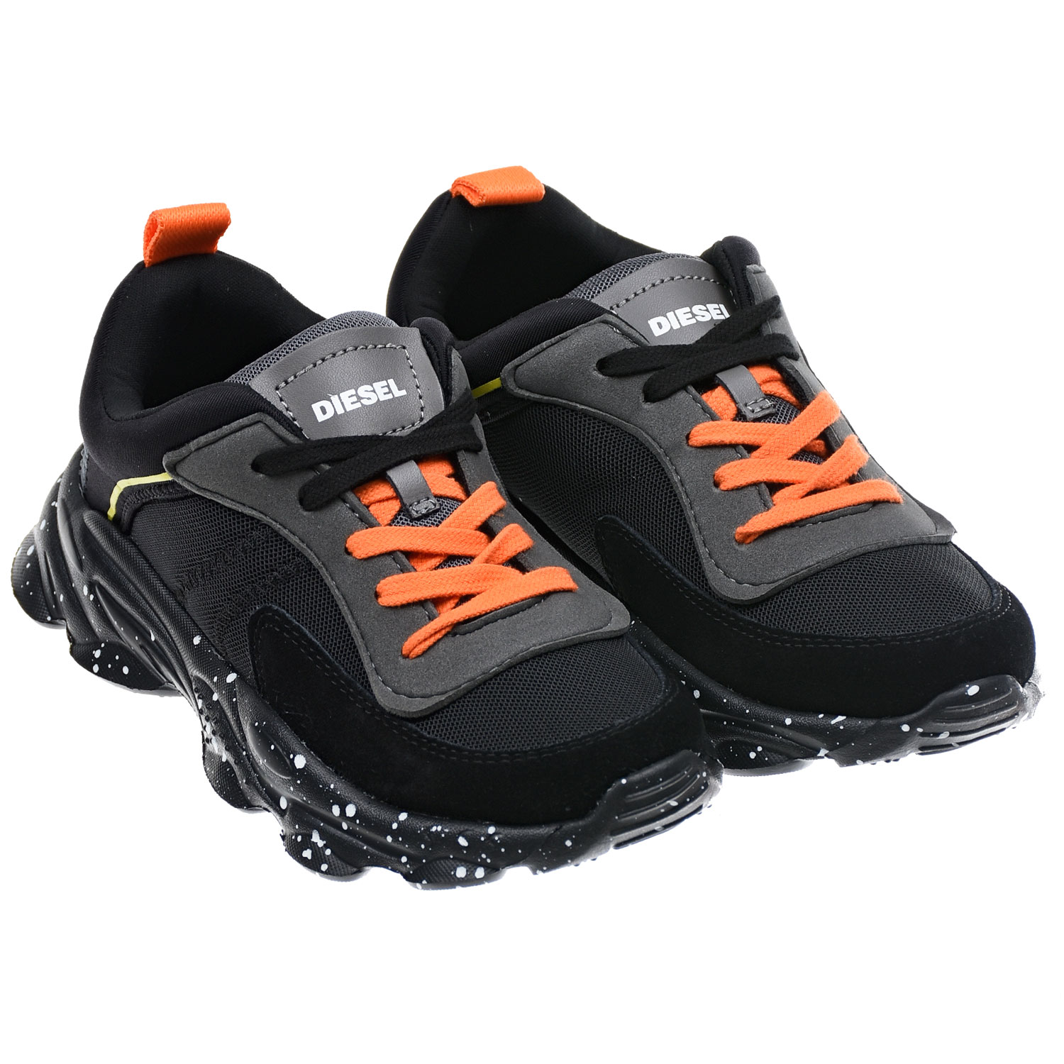 Черные кроссовки Ugly с оранжевыми шнурками Diesel детские, размер 35, цвет черный - фото 1