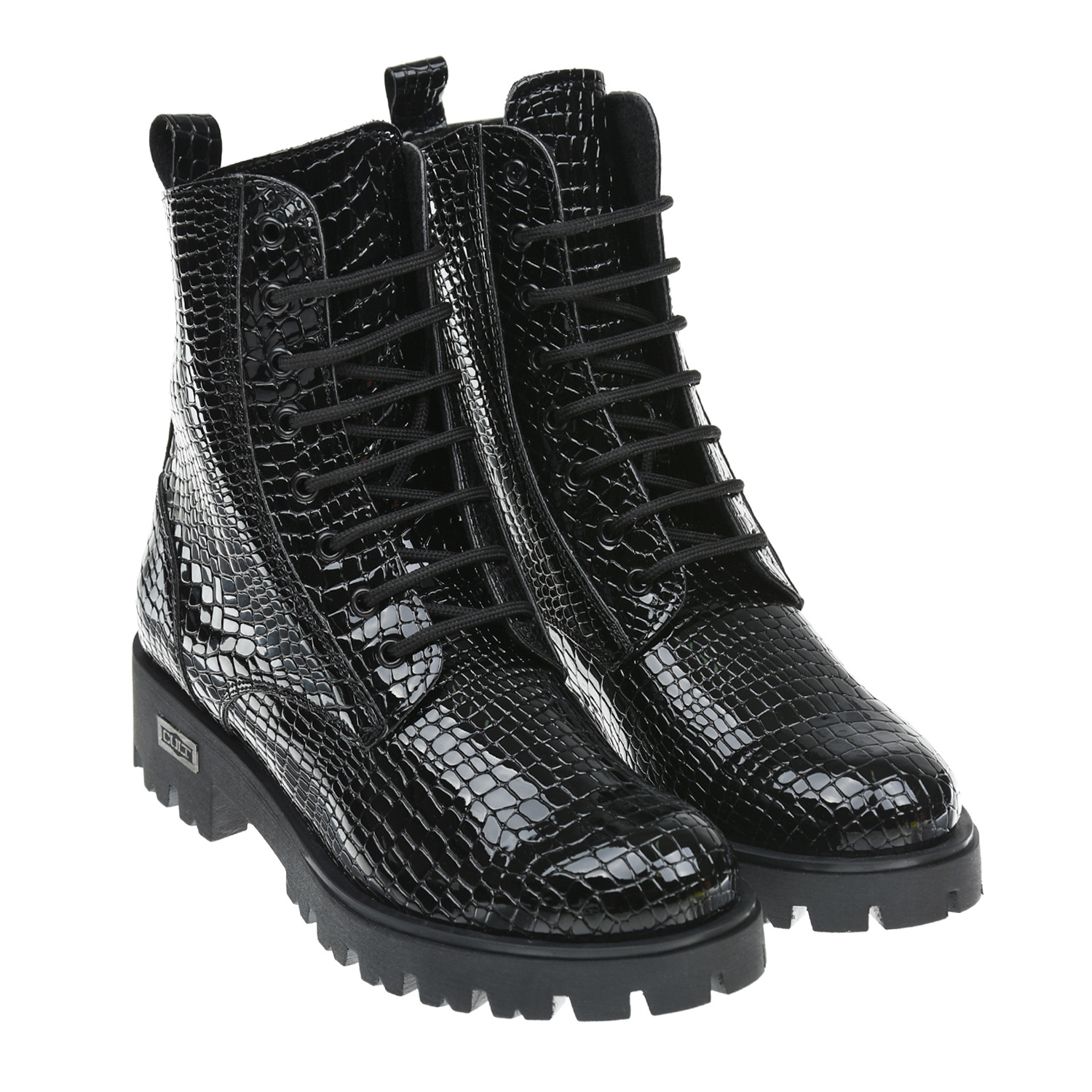 Ботинки из лакированной кожи с узором под крокодила CULT детские, размер 37, цвет черный - фото 1