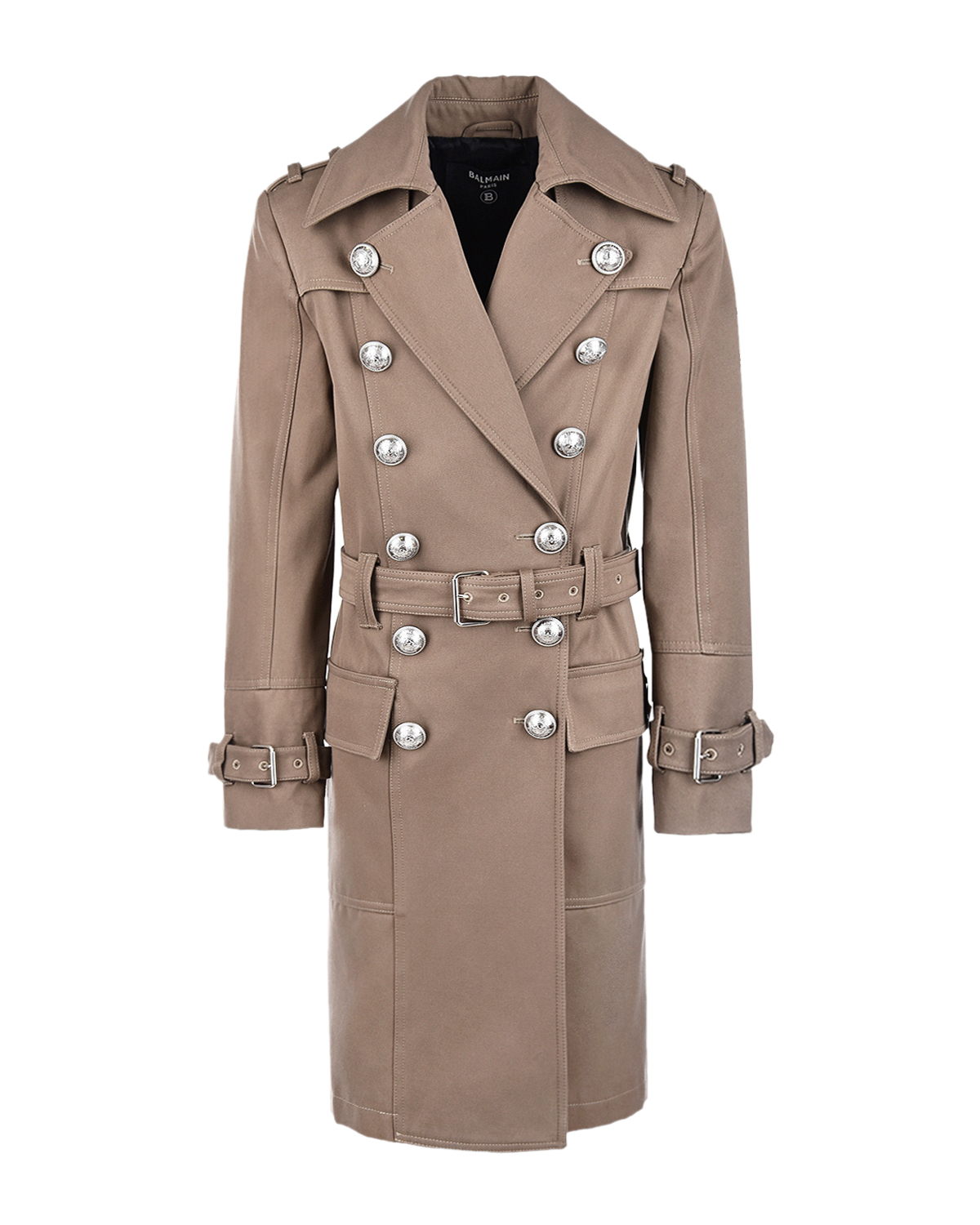 

Двубортный тренч с поясом Balmain детский, Нет цвета, Двубортный тренч с поясом Balmain детский