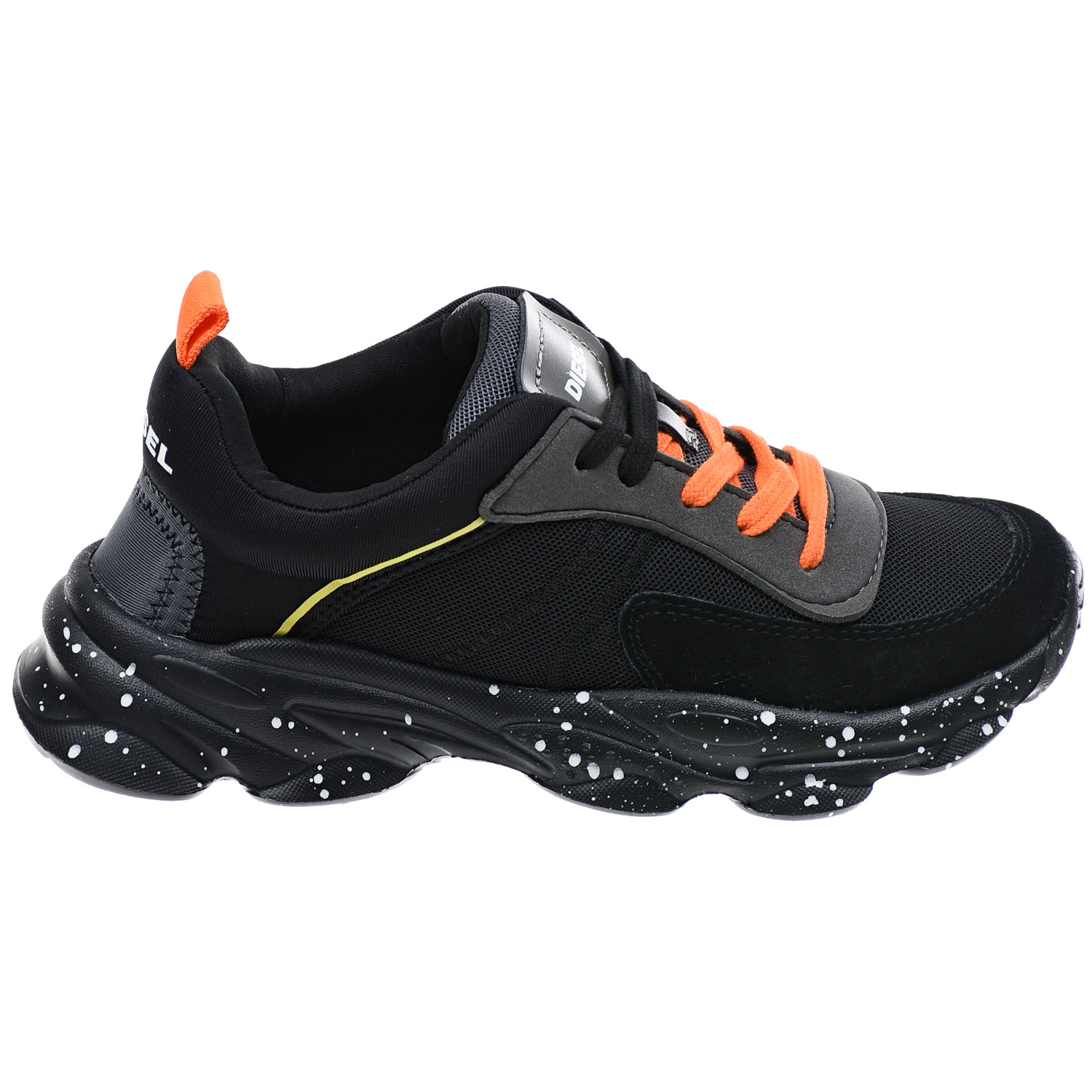 Черные кроссовки Ugly с оранжевыми шнурками Diesel детские, размер 35, цвет черный - фото 2
