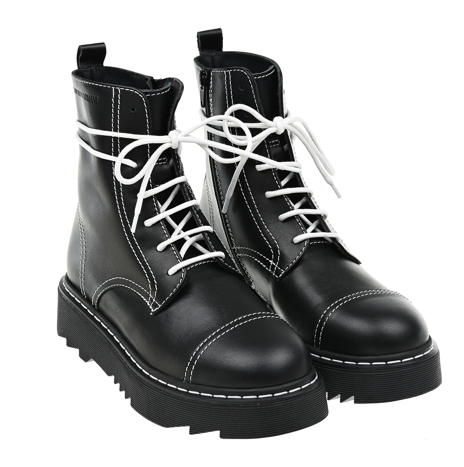 Высокие ботинки с белыми шнурками Emporio Armani детские, размер 35, цвет черный - фото 1
