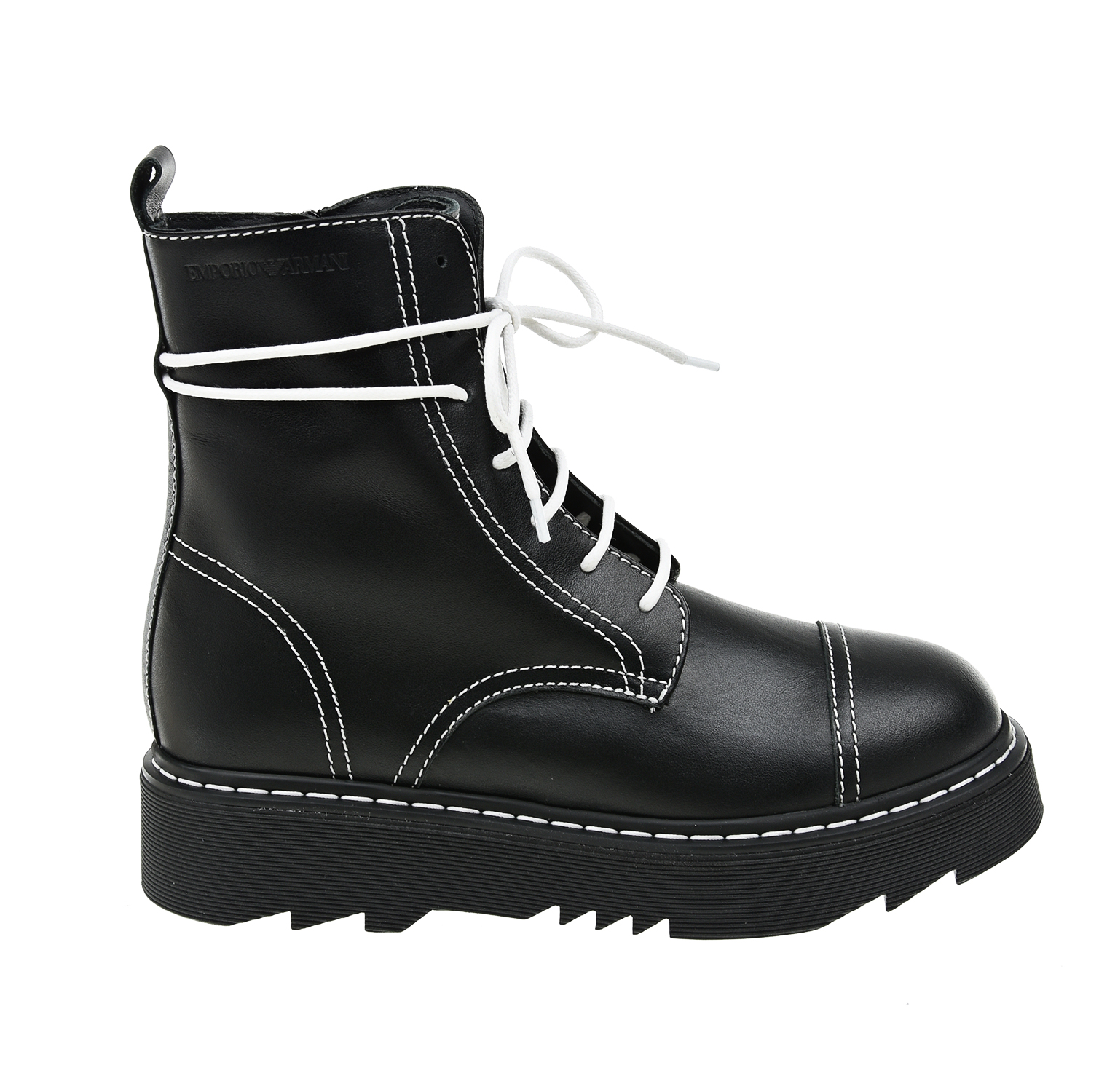 Высокие ботинки с белыми шнурками Emporio Armani детские, размер 35, цвет черный - фото 2