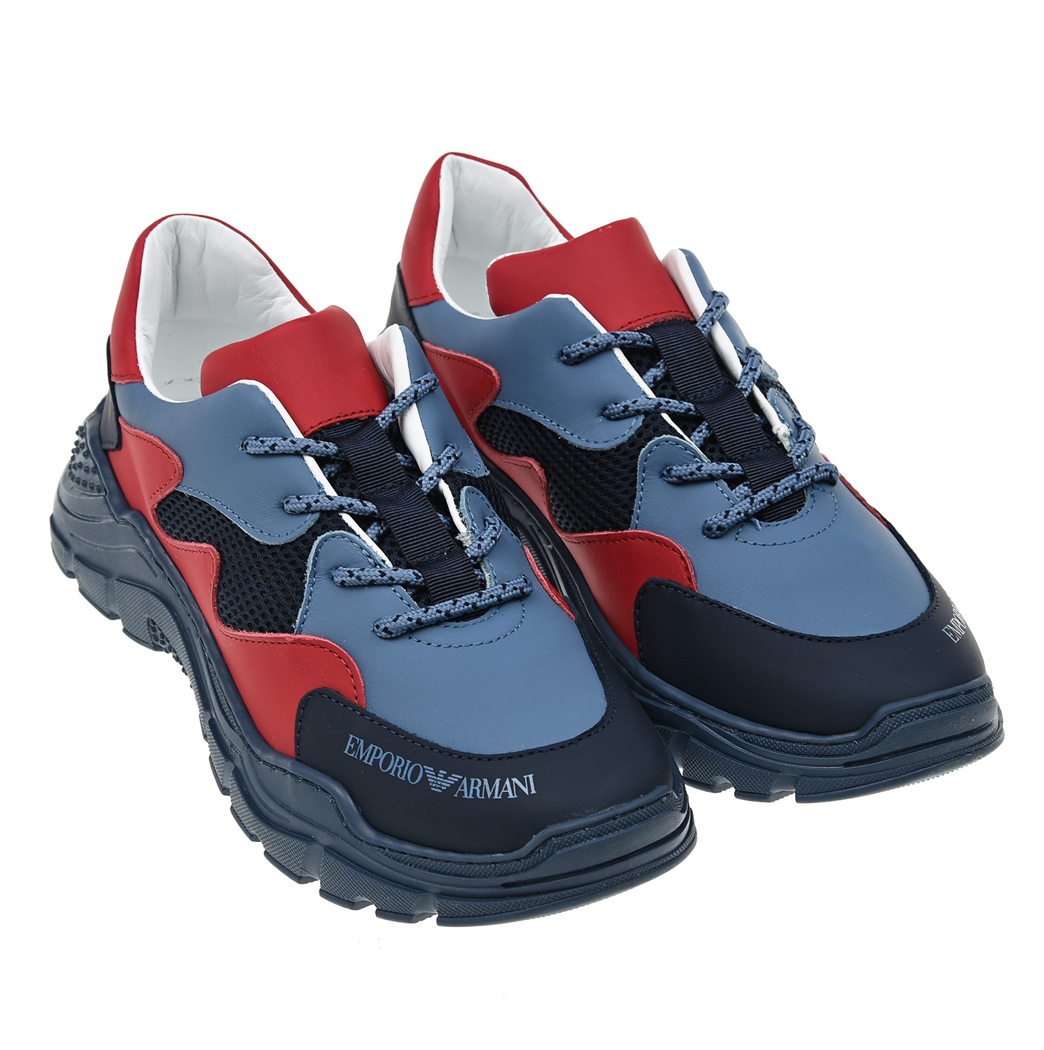 Синие кроссовки с красными вставками Emporio Armani детские, размер 34, цвет синий - фото 1