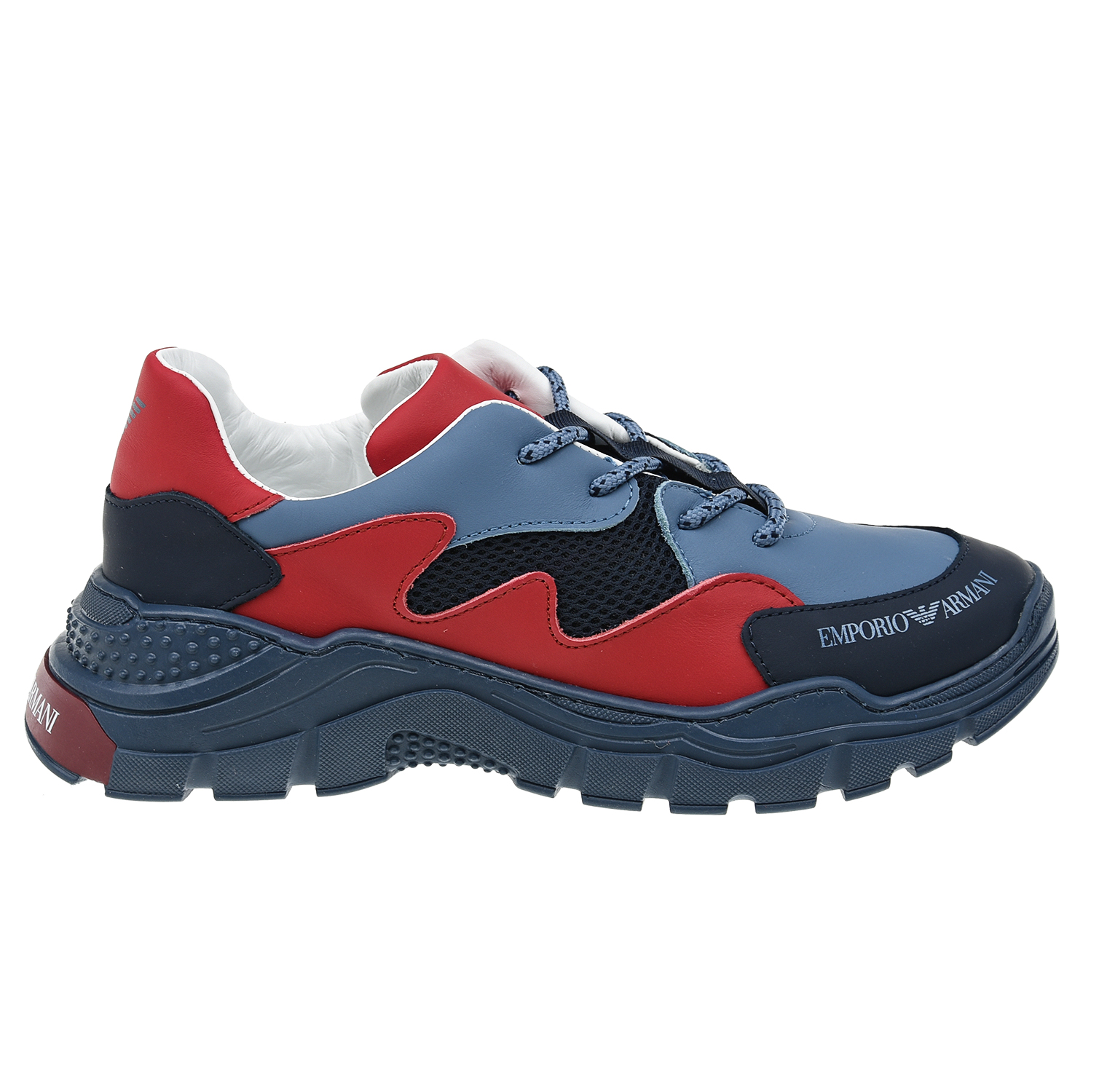 Синие кроссовки с красными вставками Emporio Armani детские, размер 34, цвет синий - фото 2
