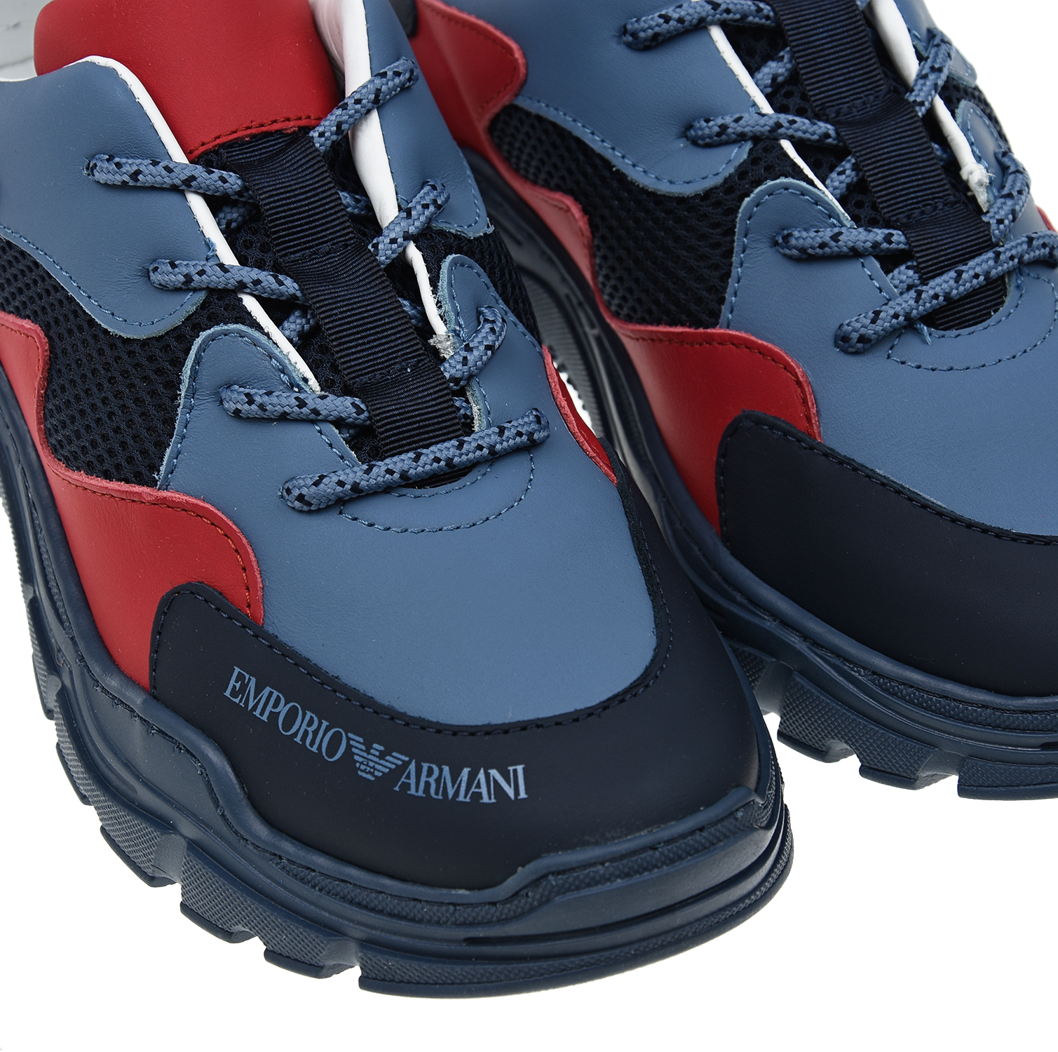 Синие кроссовки с красными вставками Emporio Armani детские, размер 34, цвет синий - фото 6