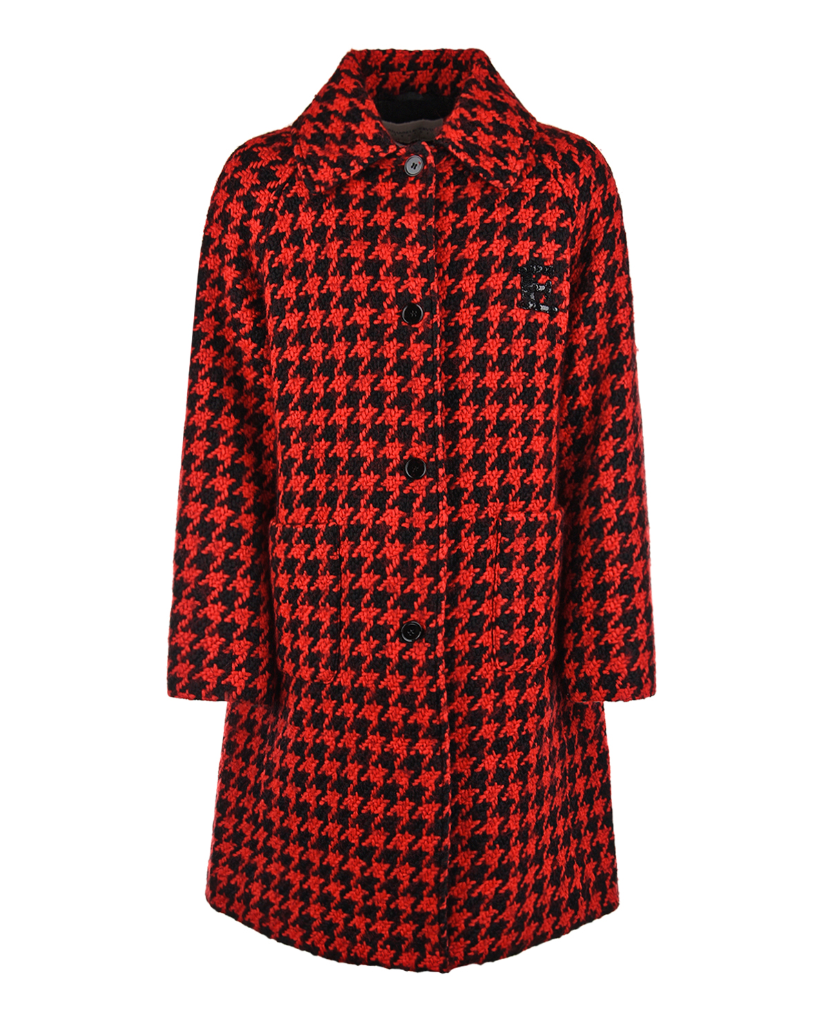 Пальто в красно-черную "гусиную лапку" Ermanno Scervino детское, размер 176, цвет мультиколор - фото 1