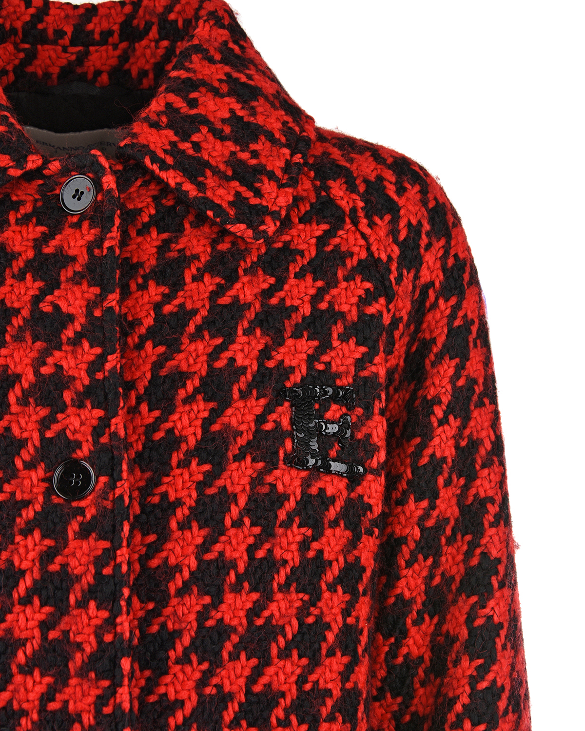 Пальто в красно-черную "гусиную лапку" Ermanno Scervino детское, размер 176, цвет мультиколор - фото 5