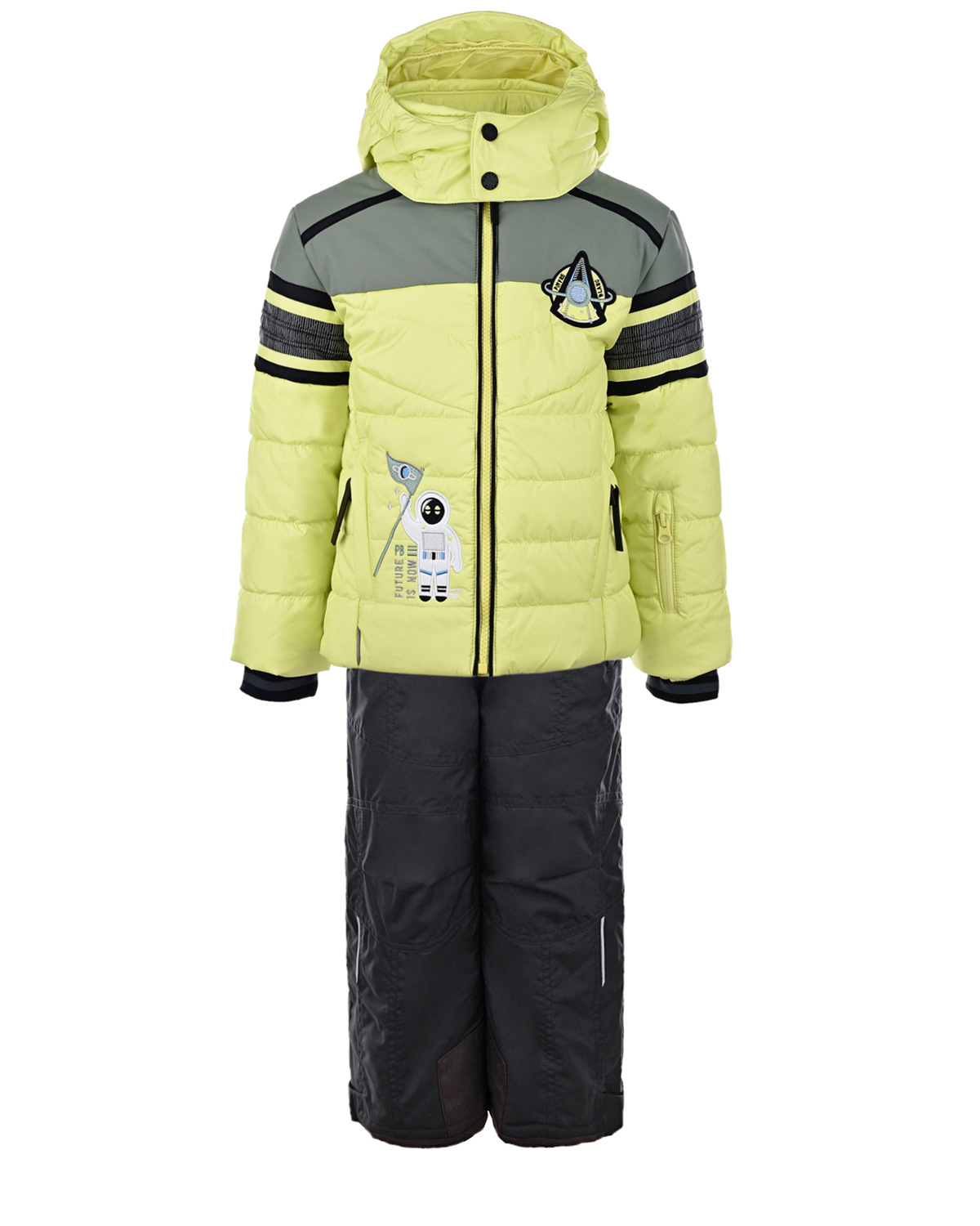 Зимний комплект из салатовой куртки и черного полукомбинезона Poivre Blanc детский, размер 104, цвет салатовый
