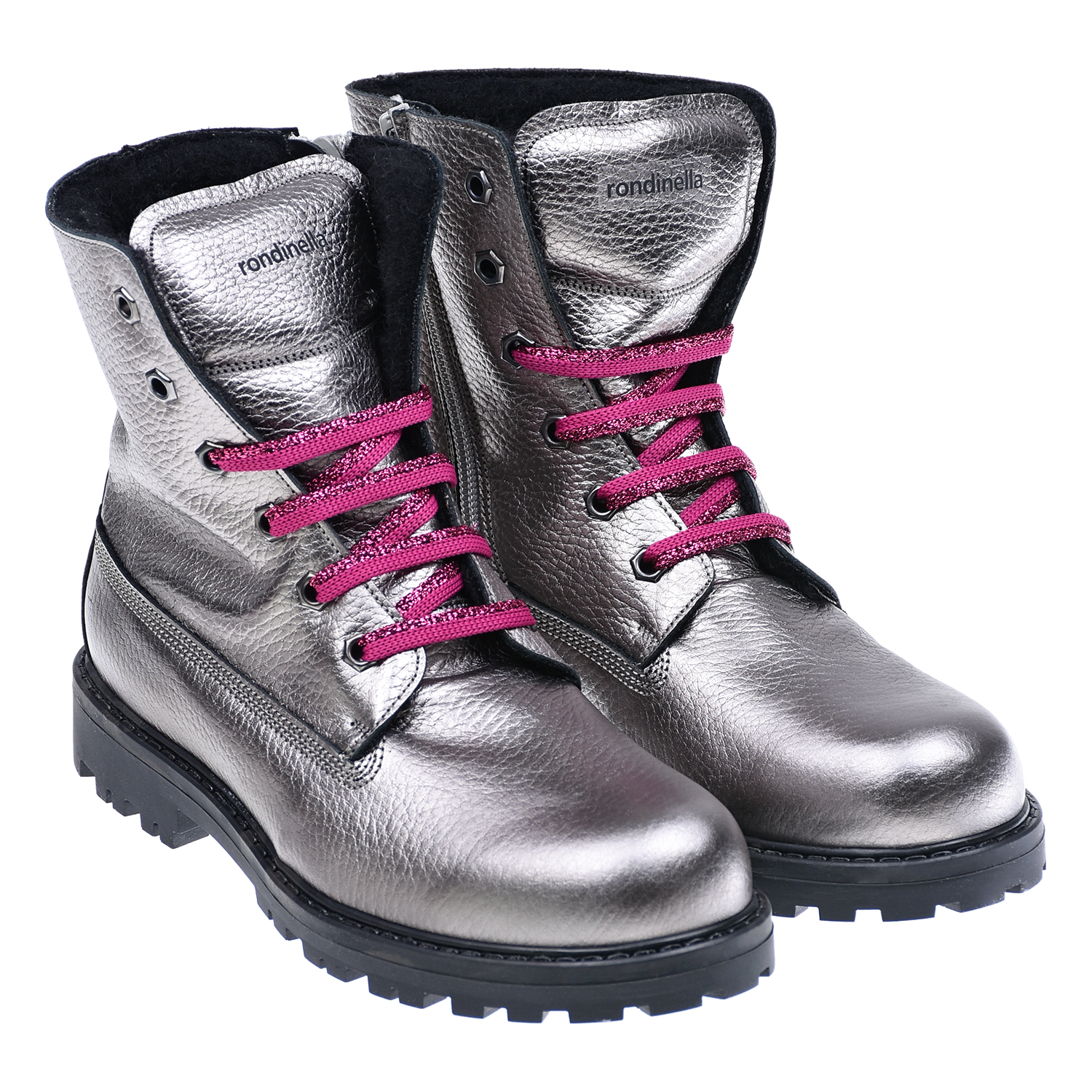 Серебристые ботинки с розовыми шнурками Rondinella детские, размер 27, цвет серебристый - фото 1