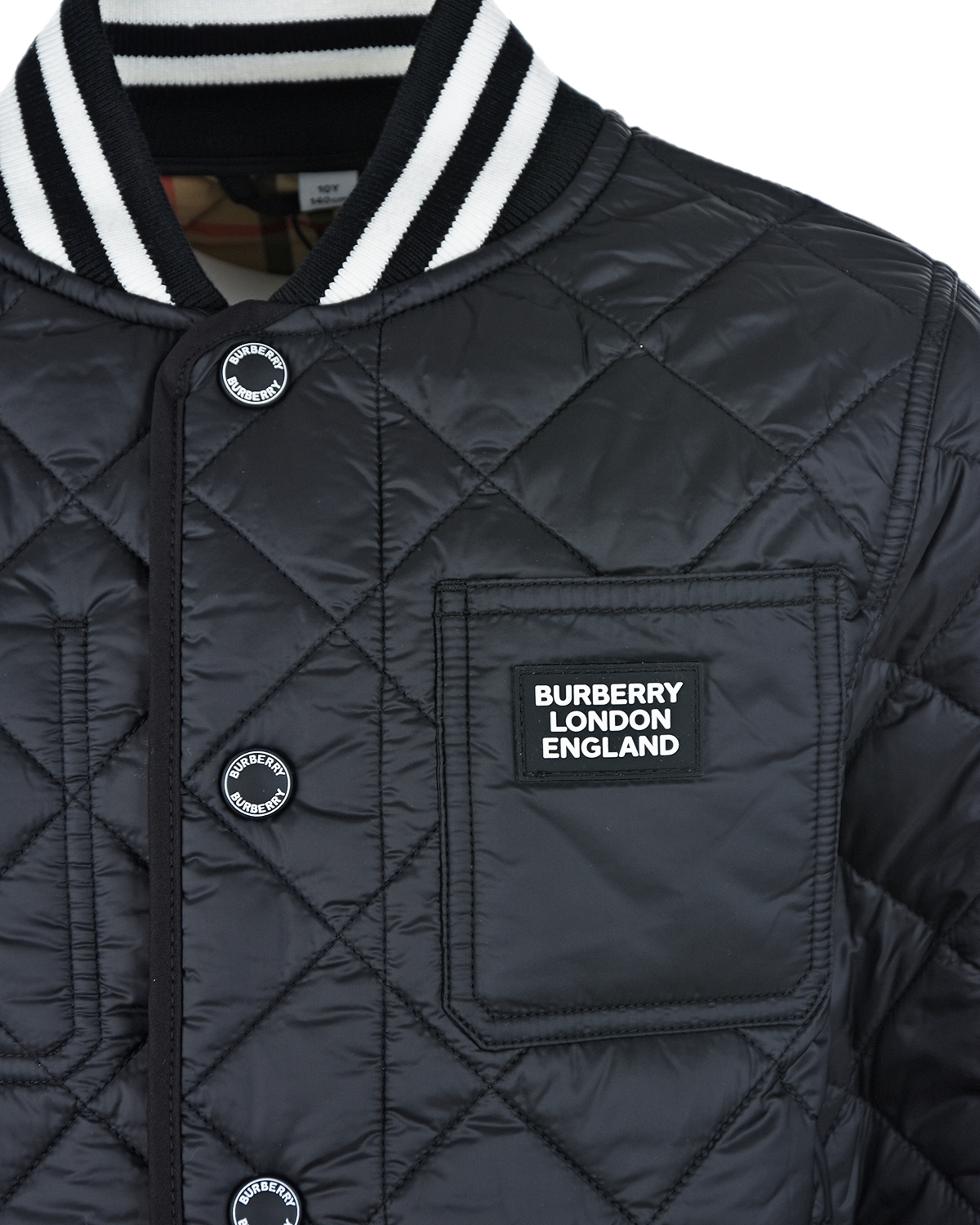 Стеганая куртка-бомбер с клетчатой подкладкой Burberry детская, размер 104, цвет черный - фото 6