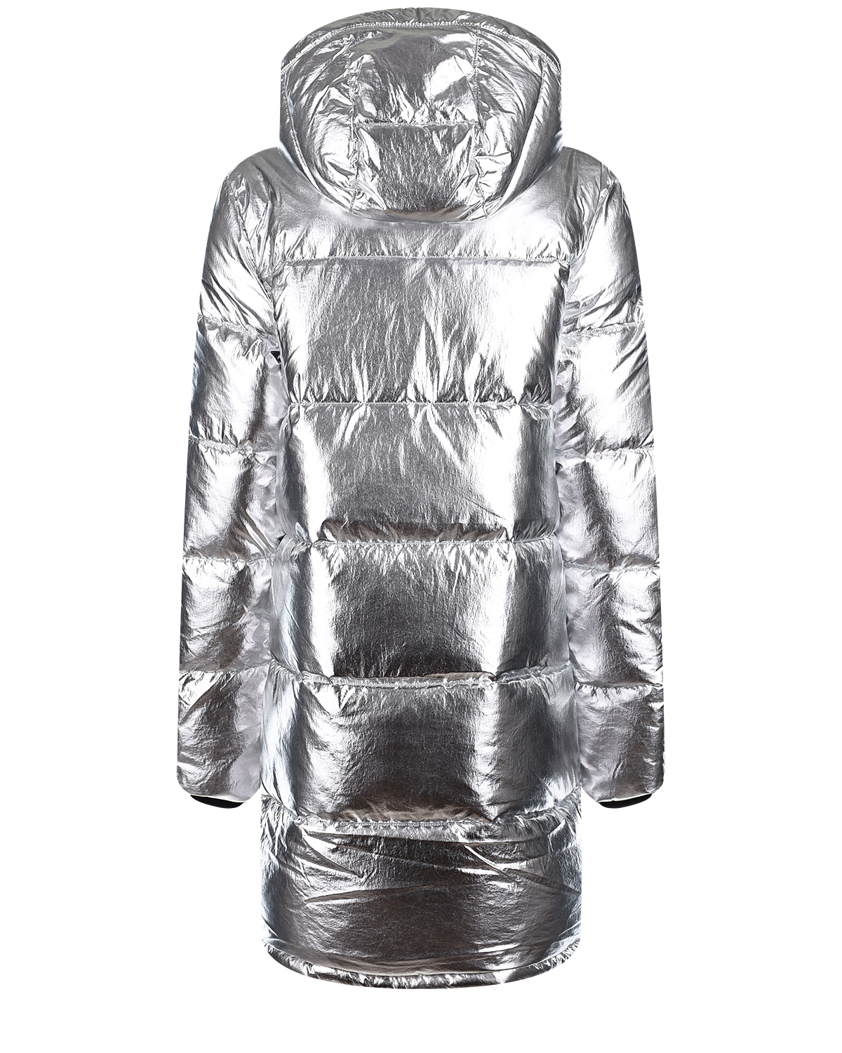 Удлиненная серебристая стеганая куртка Calvin Klein детская, размер 104, цвет серебряный - фото 2