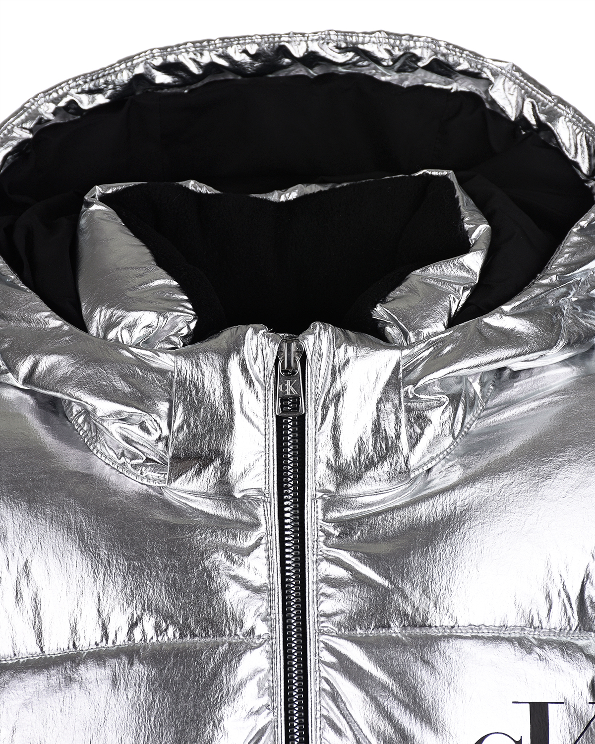 Удлиненная серебристая стеганая куртка Calvin Klein детская, размер 104, цвет серебряный - фото 3