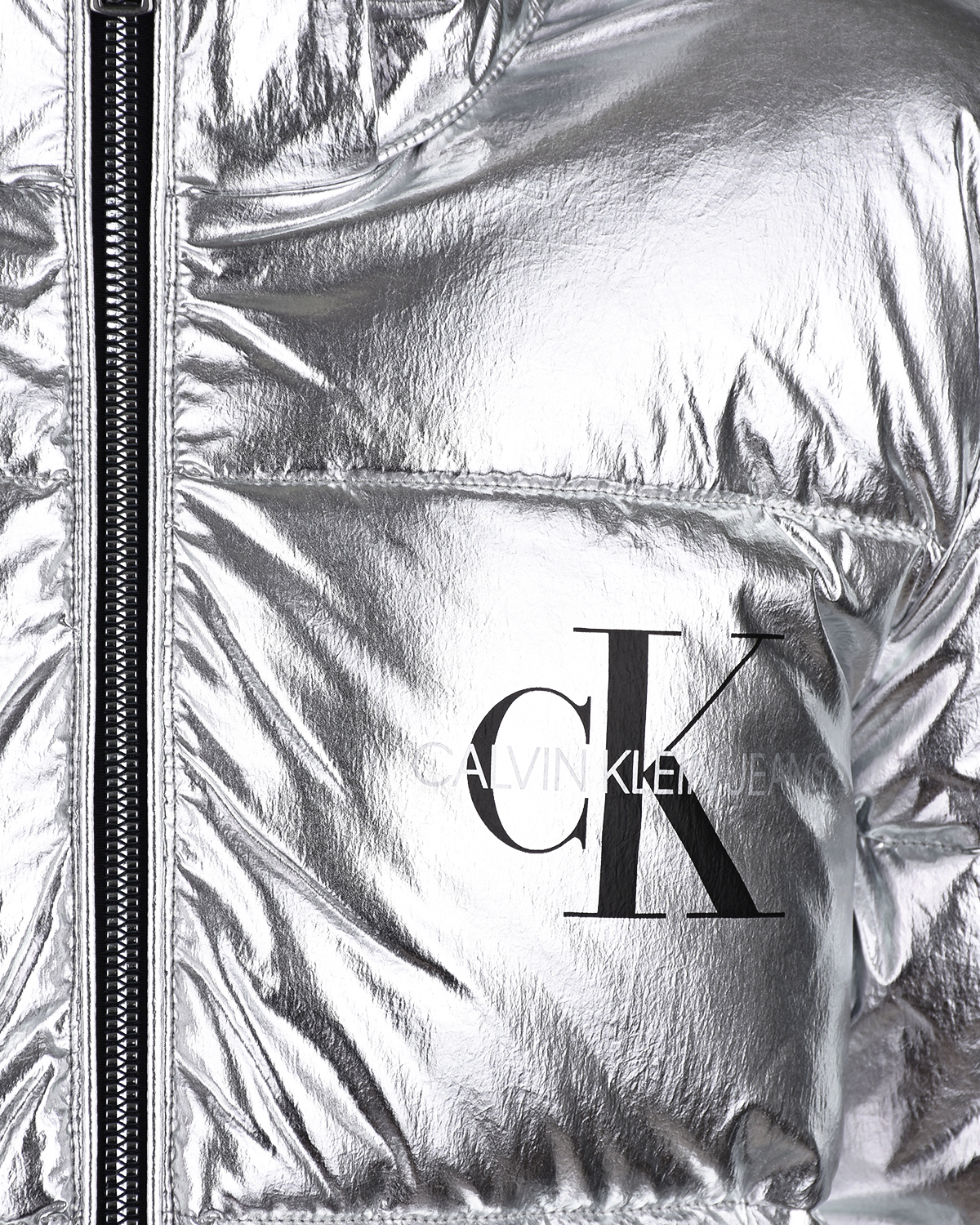 Удлиненная серебристая стеганая куртка Calvin Klein детская, размер 104, цвет серебряный - фото 4