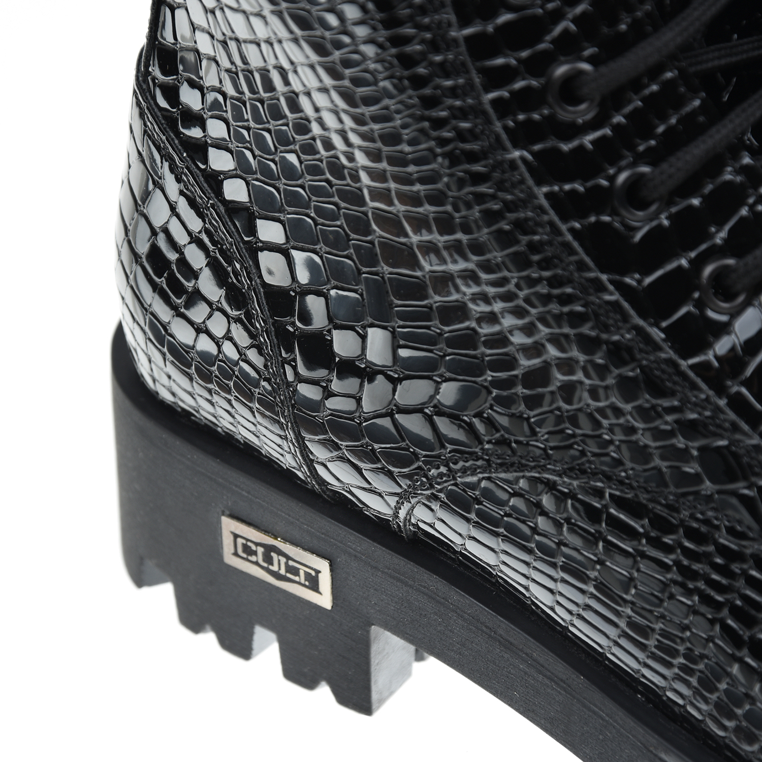 Ботинки из лакированной кожи с узором под крокодила CULT детские, размер 37, цвет черный - фото 8