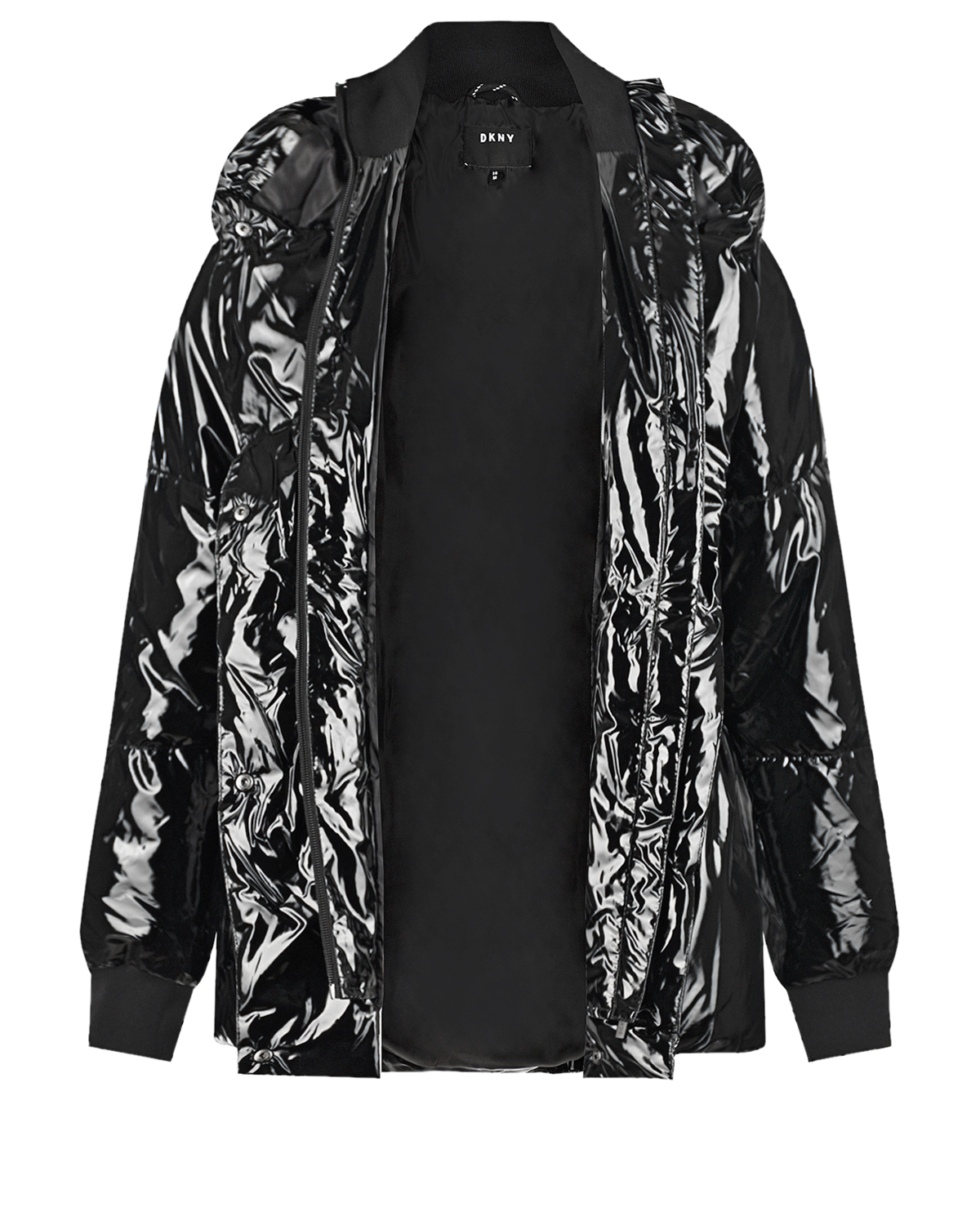 Черная куртка с глянцевым эффектом DKNY детская, размер 176, цвет черный - фото 3